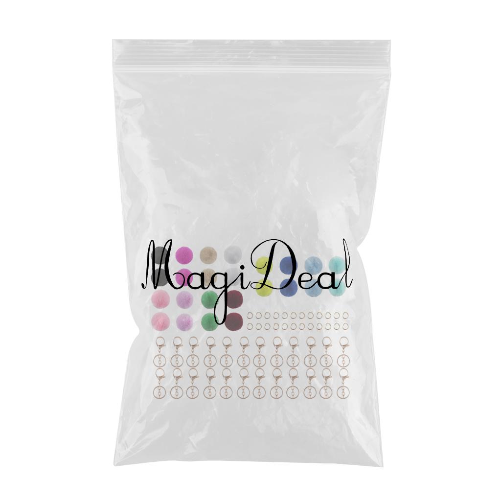 72Pcs Multicolor Pompom Ball Keychain Kit Bag Pompom Ball DIY Cell Phone