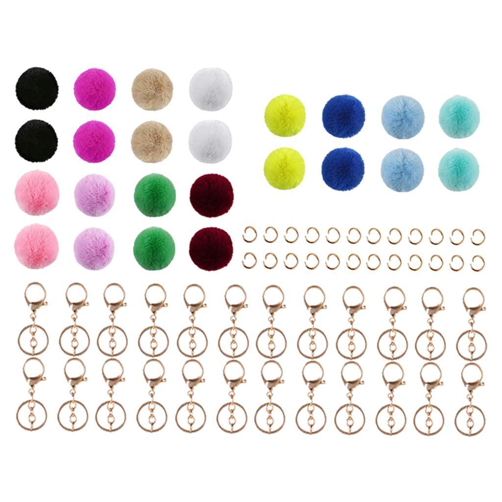 72Pcs Multicolor Pompom Ball Keychain Kit Bag Pompom Ball DIY Cell Phone