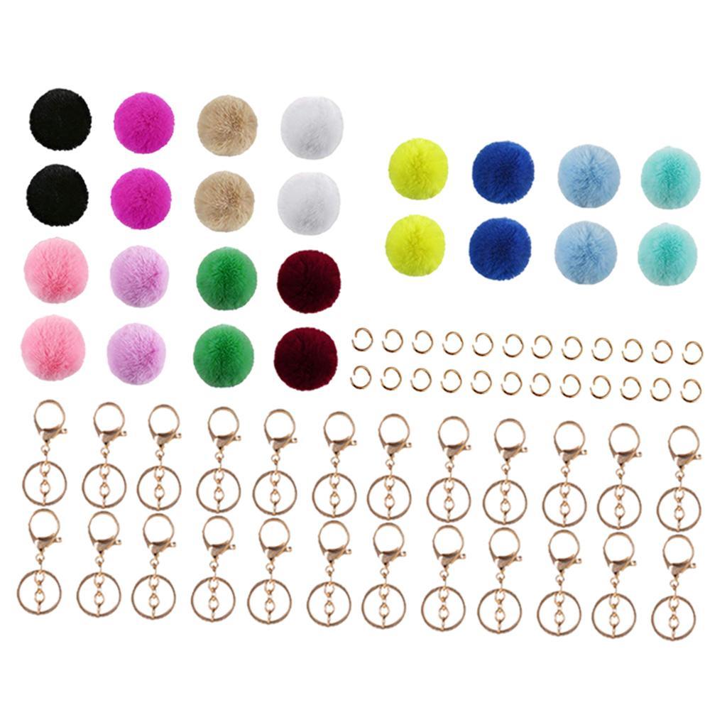 72Pcs Multicolor Pompom Ball Keychain Kit Bag Pompom Ball DIY Cell Phone