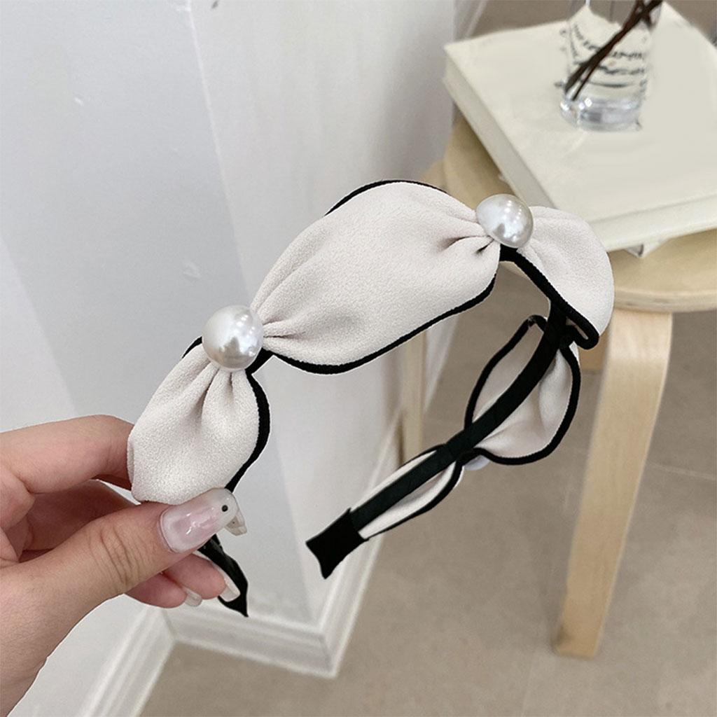 Wide Headband Headwear Bow Pearl Fashion Hair Accessories Hairband White