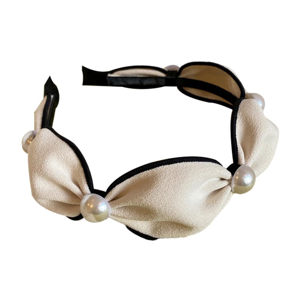 Wide Headband Headwear Bow Pearl Fashion Hair Accessories Hairband White