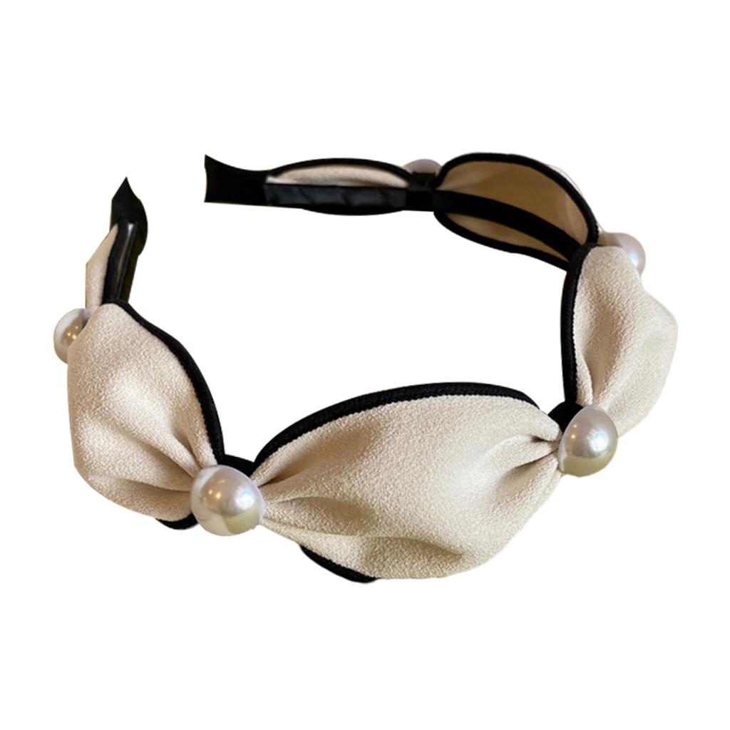 Wide Headband Headwear Bow Pearl Fashion Hair Accessories Hairband White