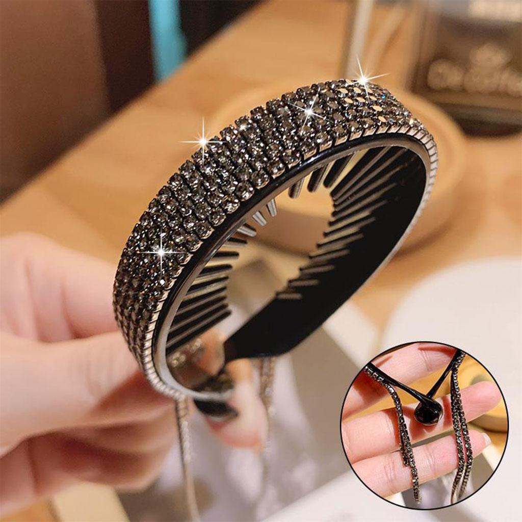 Women Hair Clip Rhinestone Hairpin Hair Claws Ponytail Bun Holder Grey