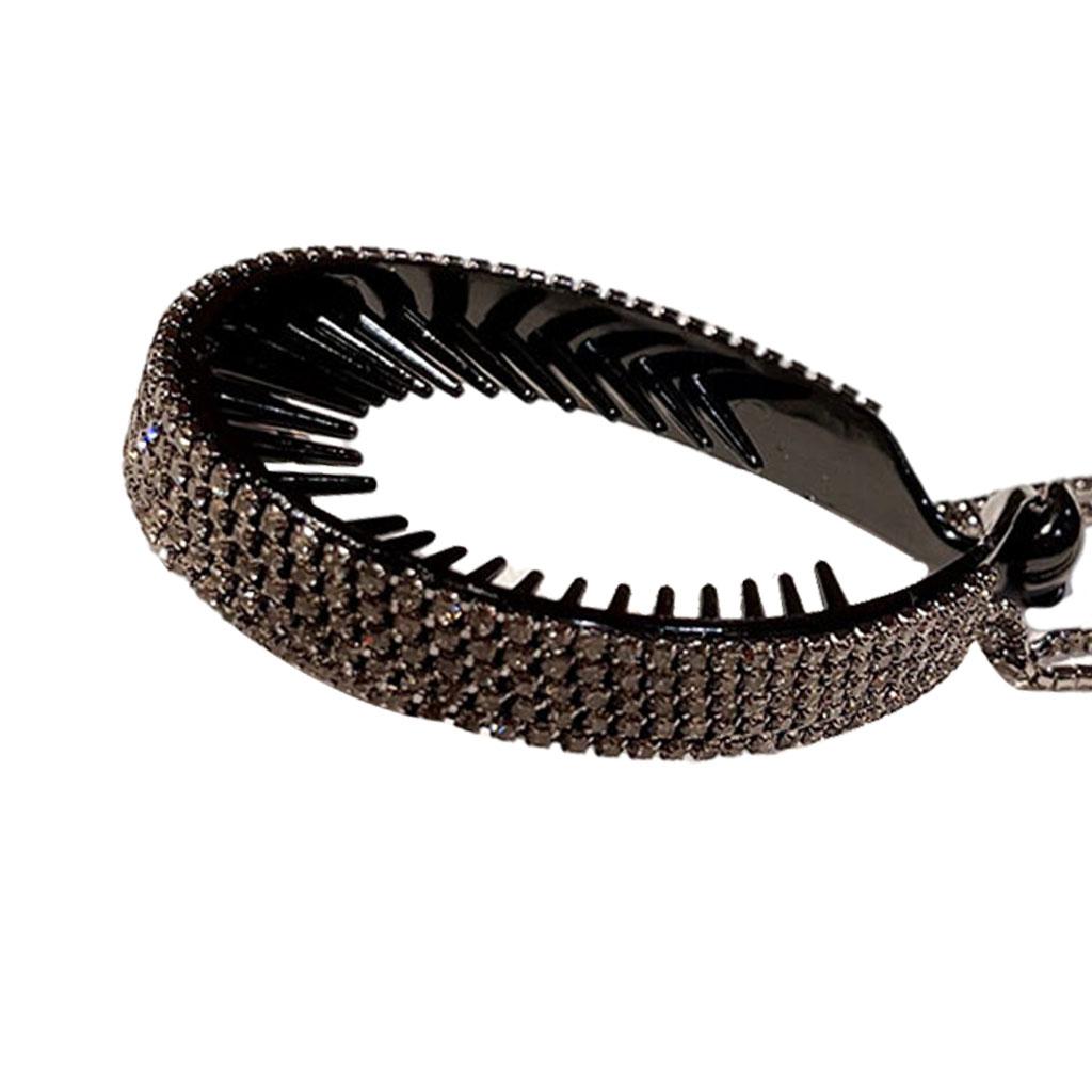 Women Hair Clip Rhinestone Hairpin Hair Claws Ponytail Bun Holder Grey