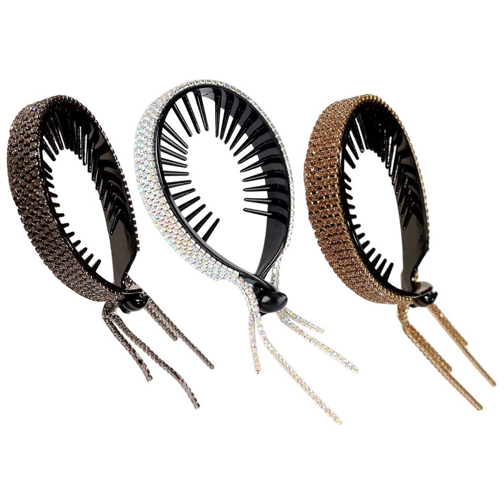 Women Hair Clip Rhinestone Hairpin Hair Claws Ponytail Bun Holder Grey