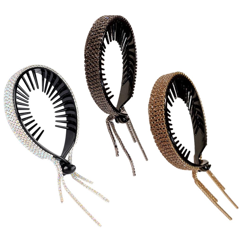 Women Hair Clip Rhinestone Hairpin Hair Claws Ponytail Bun Holder Grey