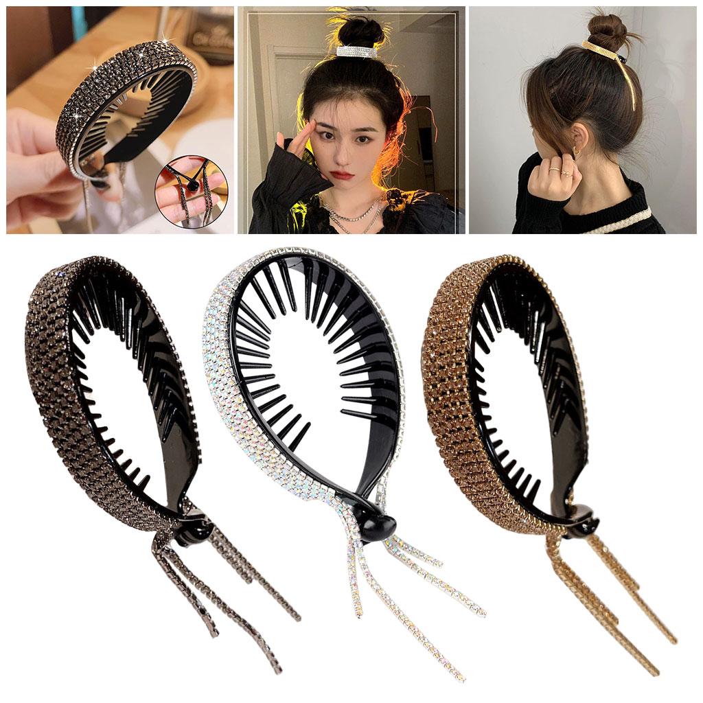 Women Hair Clip Rhinestone Hairpin Hair Claws Ponytail Bun Holder Grey