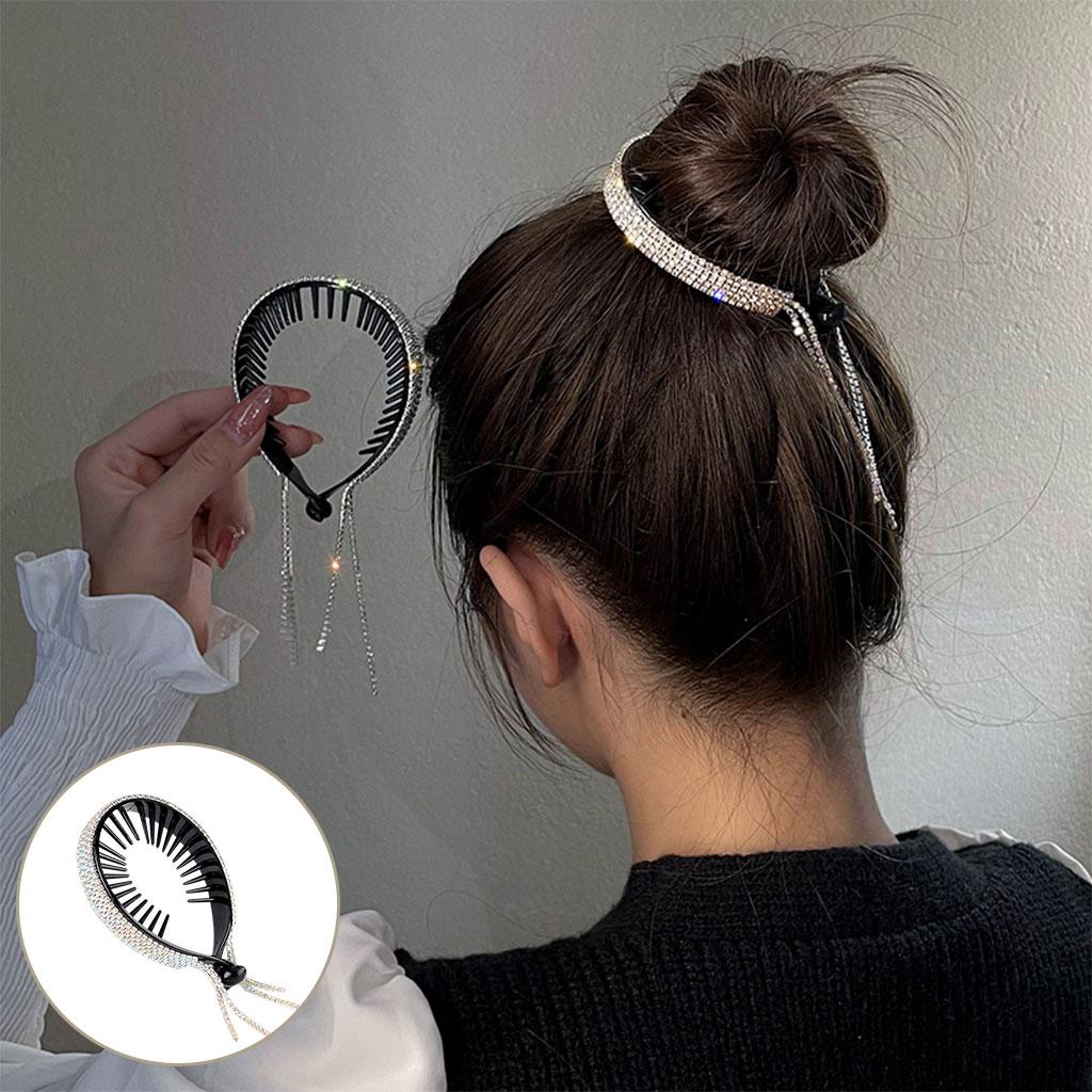 Women Hair Clip Rhinestone Hairpin Hair Claws Ponytail Bun Holder AB Color