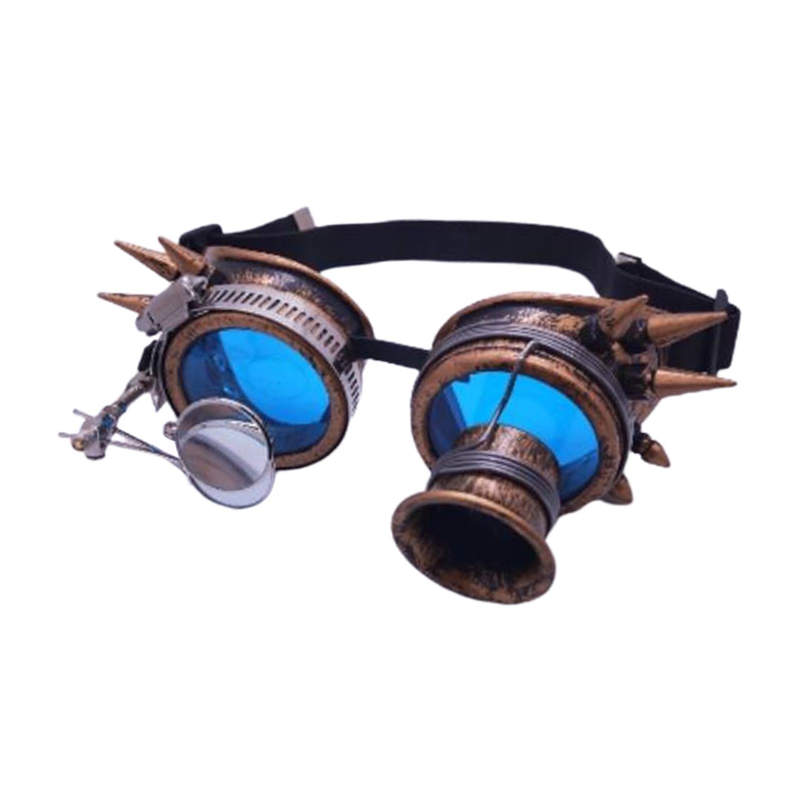 Steampunk Goggles Masquerade Props Party Eyewear Blue Lenses Eyeglasses