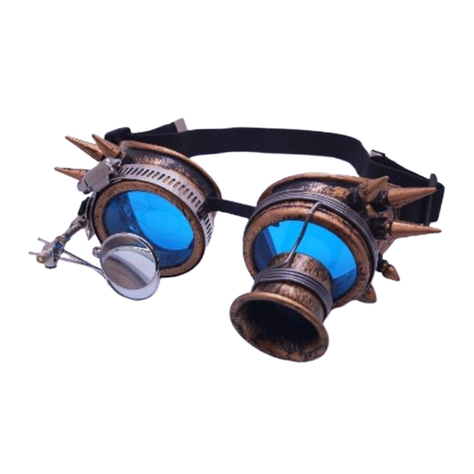 Steampunk Goggles Masquerade Props Party Eyewear Blue Lenses Eyeglasses