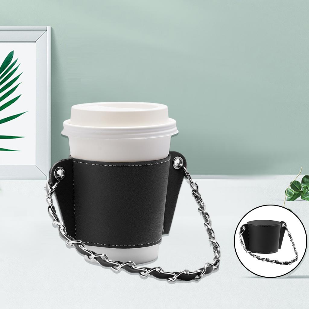 PU Leather Cup Sleeve Covers Beverage Carrier Hot Cold Drink Outdoor black