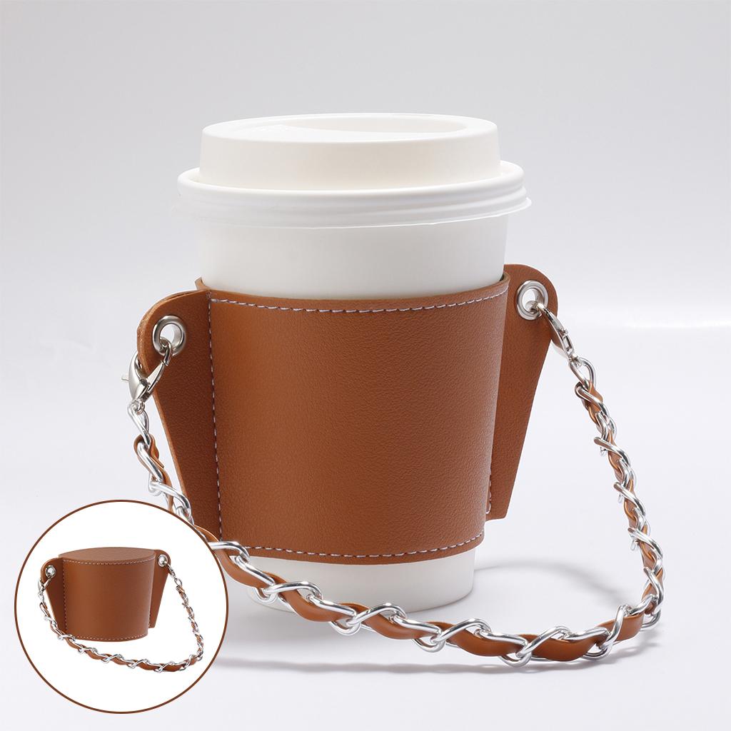 PU Leather Cup Sleeve Covers Beverage Carrier Hot Cold Drink Outdoor brown