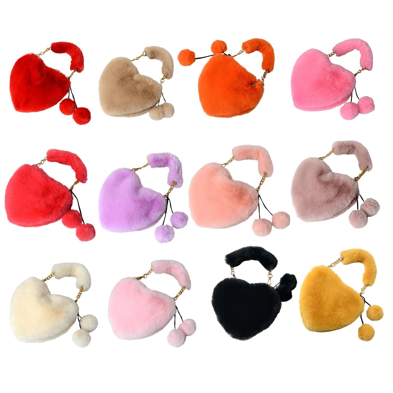 Stylish Women's Faux Fur Handbag Plush Furry Top-Handle Tote Shoulder Bag Red