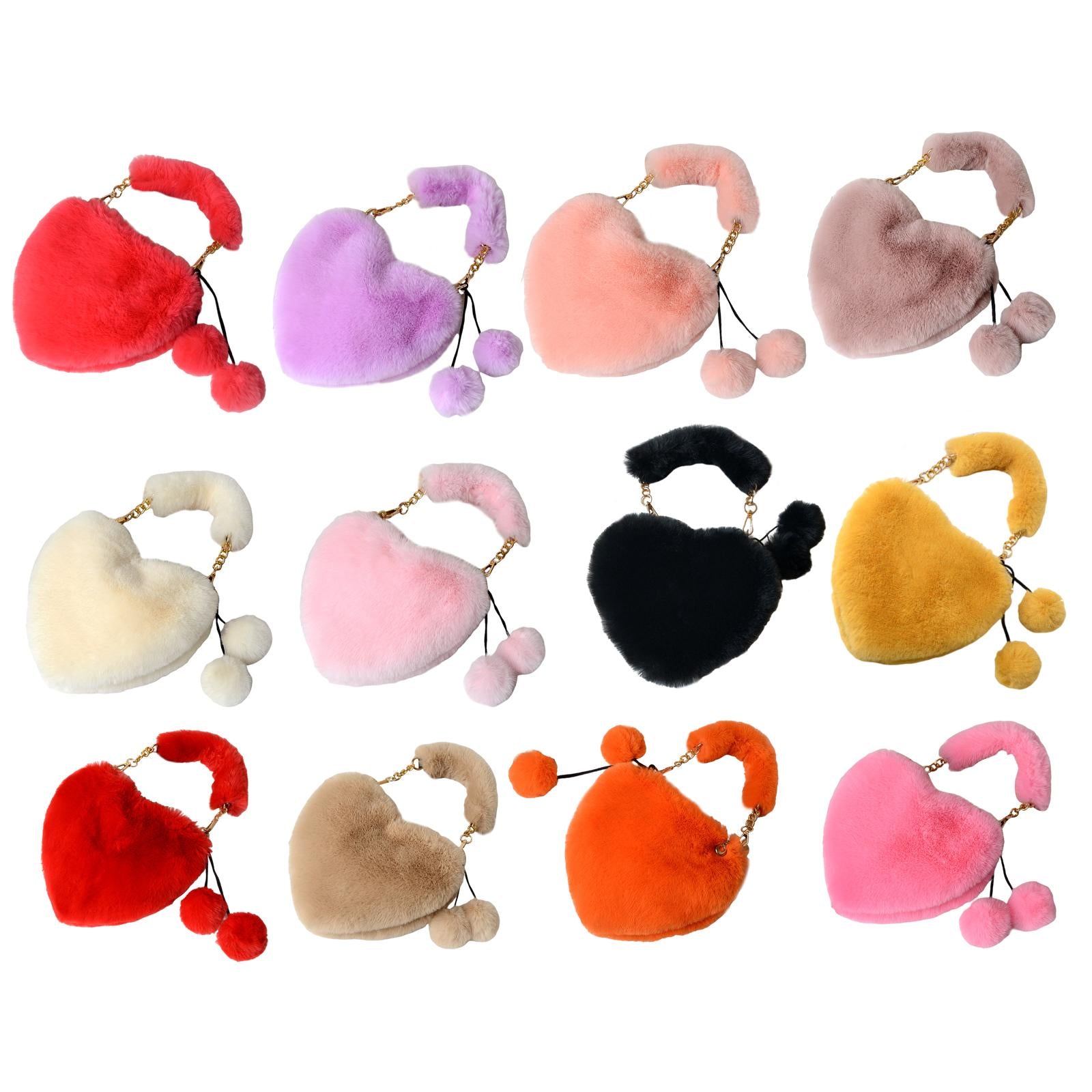 Stylish Women's Faux Fur Handbag Plush Furry Top-Handle Tote Shoulder Bag Red