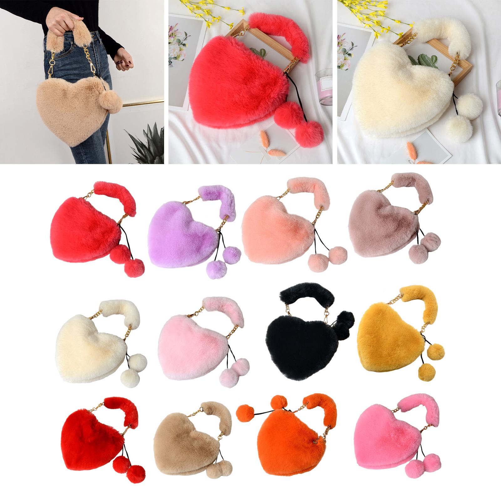 Stylish Women's Faux Fur Handbag Plush Furry Top-Handle Tote Shoulder Bag Red