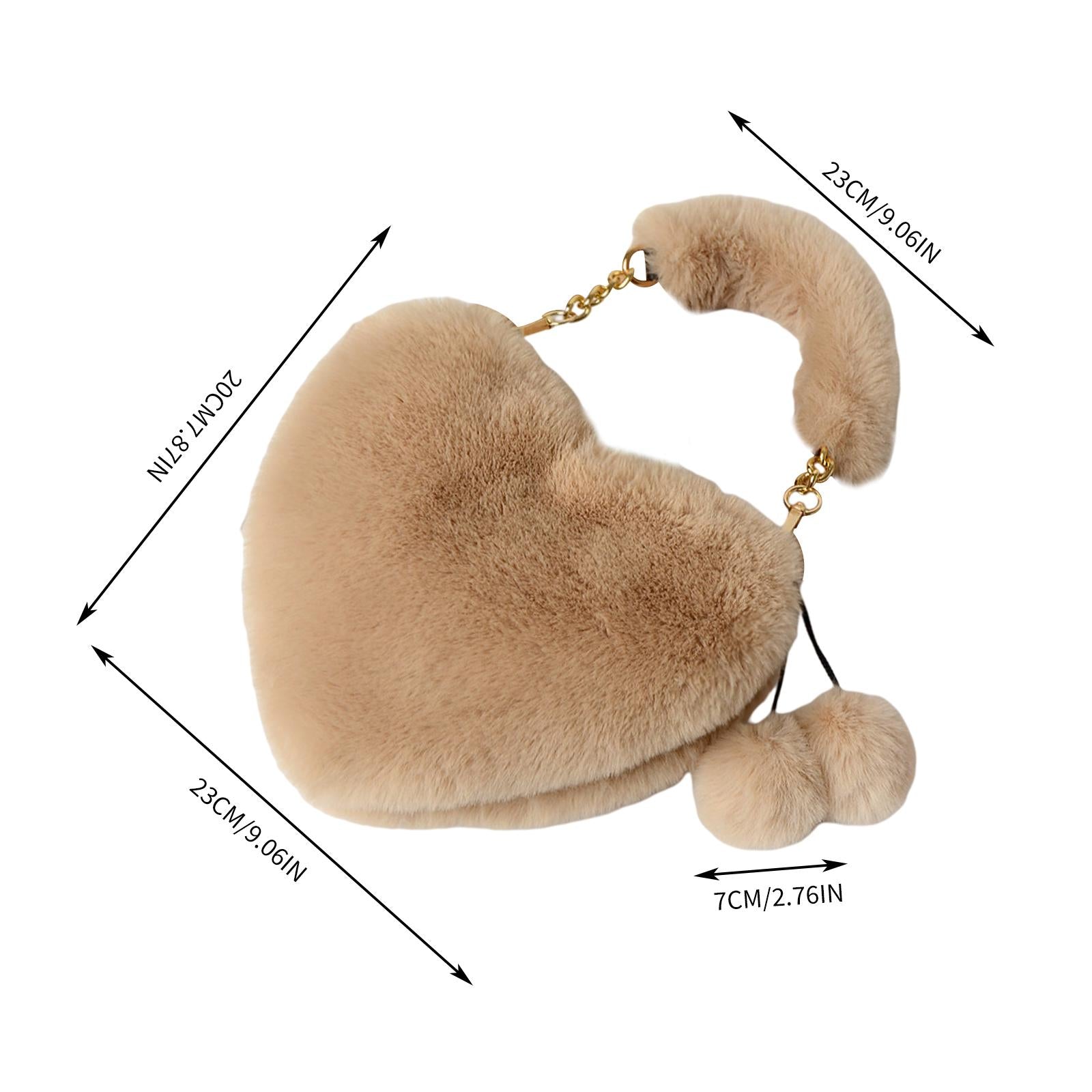 Stylish Women's Faux Fur Handbag Plush Furry Top-Handle Tote Shoulder Bag Khaki