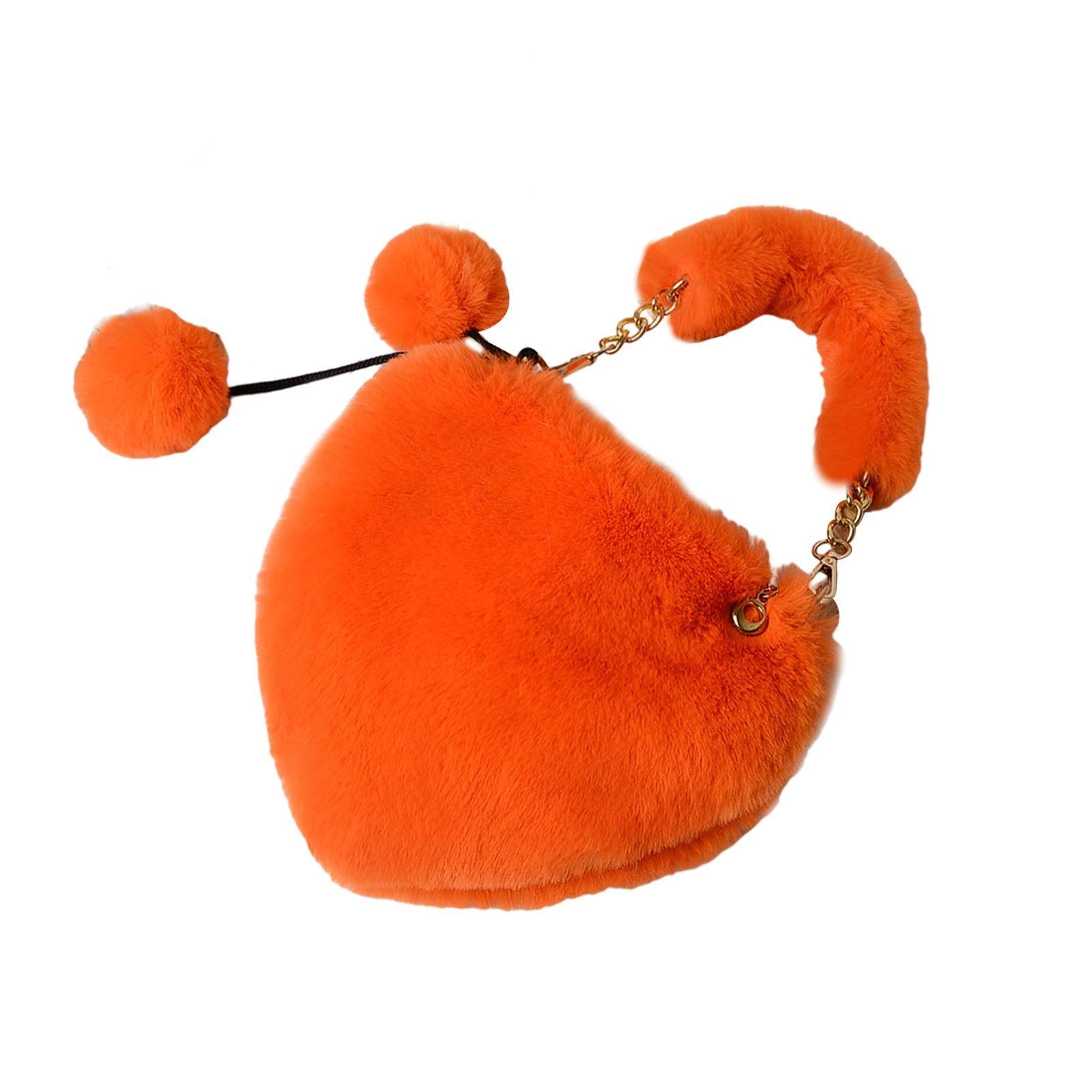 Stylish Women's Faux Fur Handbag Plush Furry Top-Handle Tote Shoulder Bag Orange
