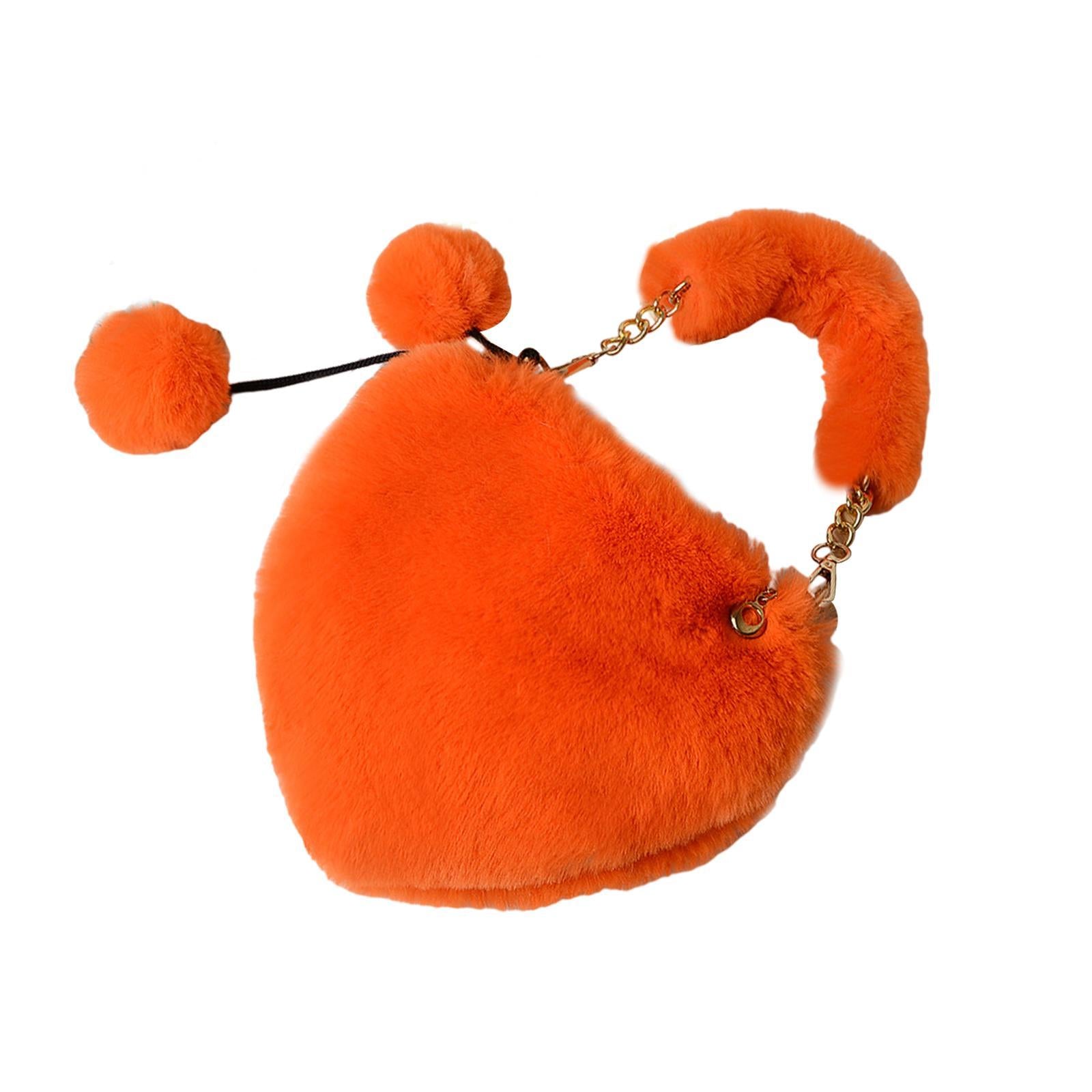 Stylish Women's Faux Fur Handbag Plush Furry Top-Handle Tote Shoulder Bag Orange