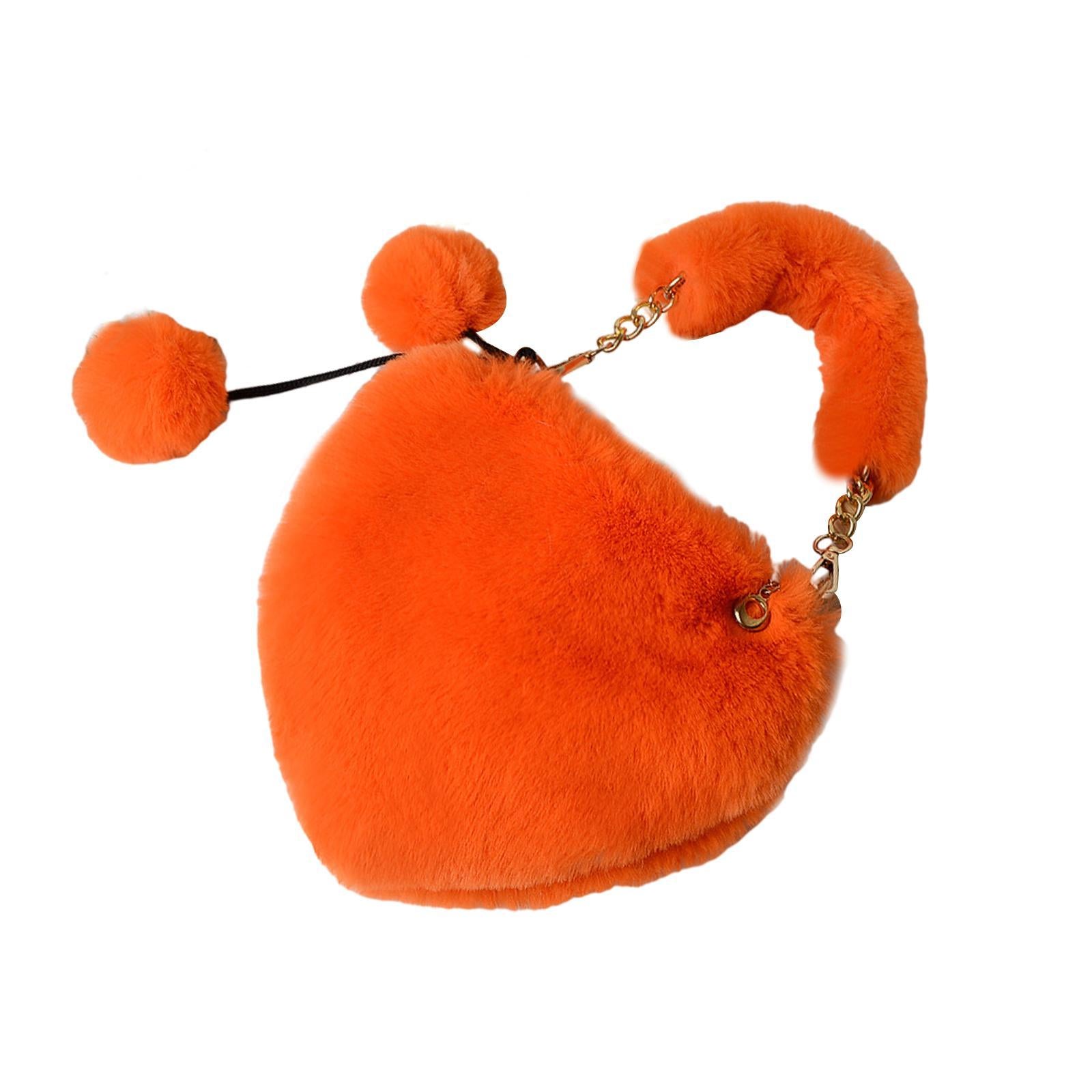 Stylish Women's Faux Fur Handbag Plush Furry Top-Handle Tote Shoulder Bag Orange