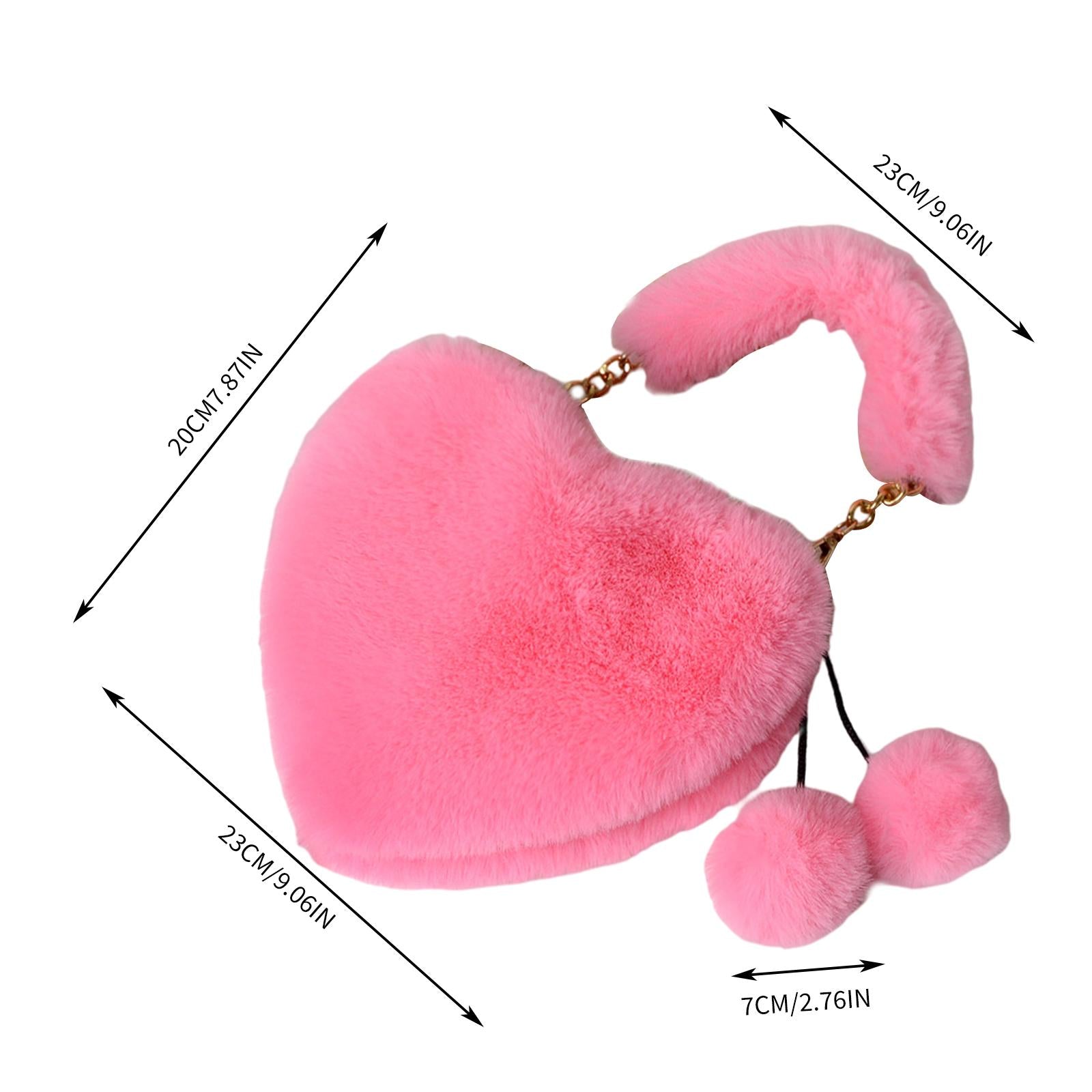 Stylish Women's Faux Fur Handbag Plush Furry Top-Handle Tote Shoulder Bag Rosy