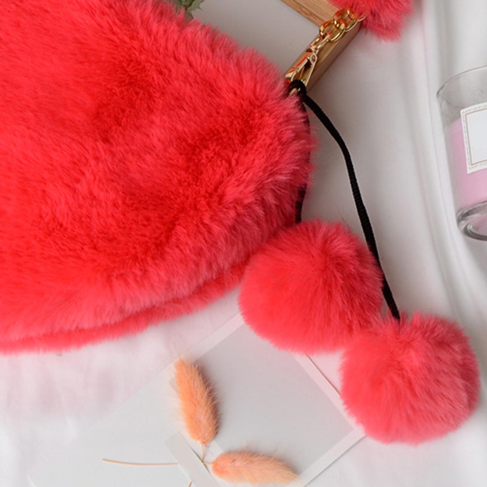 Stylish Women's Faux Fur Handbag Plush Furry Top-Handle Tote Shoulder Bag Red Pink