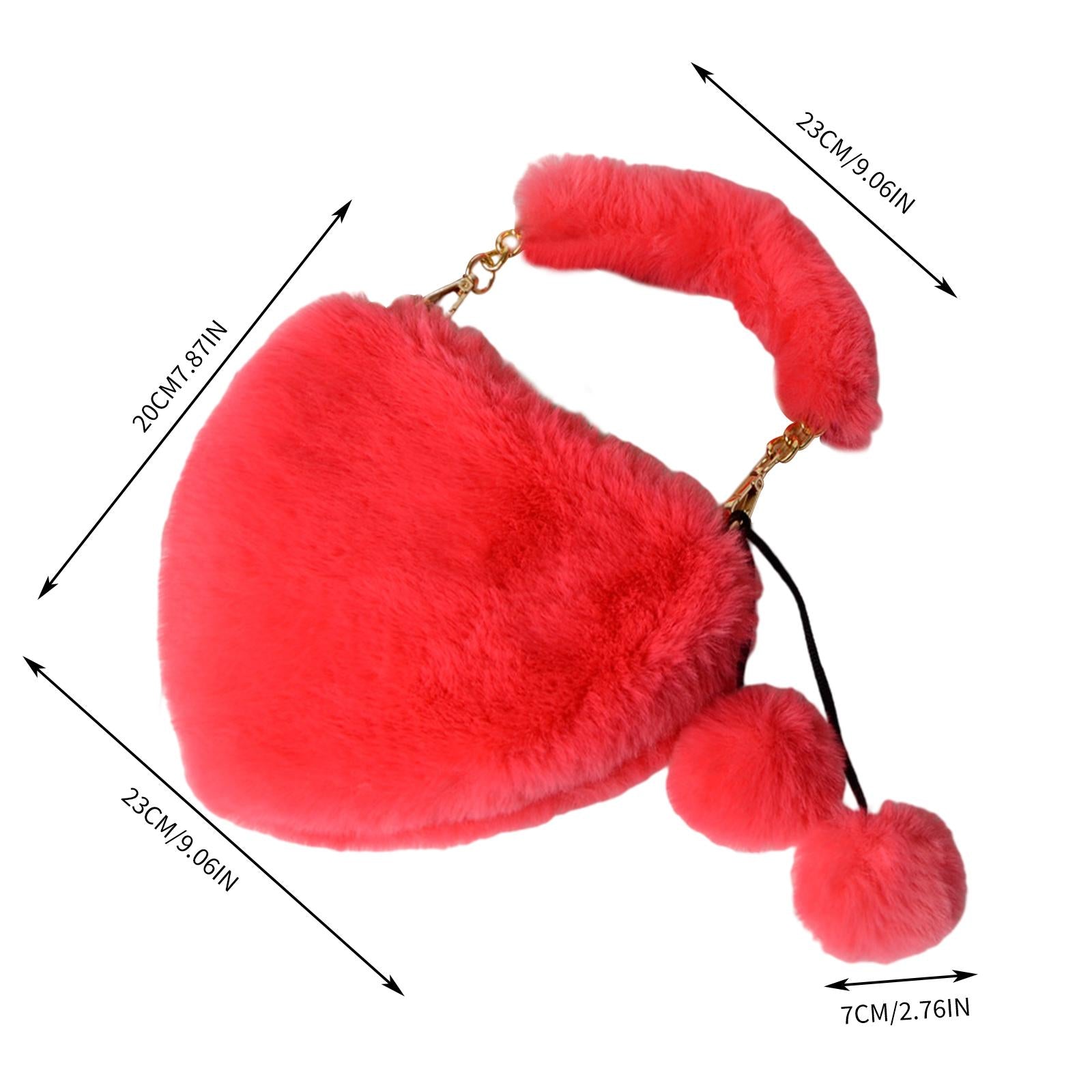 Stylish Women's Faux Fur Handbag Plush Furry Top-Handle Tote Shoulder Bag Red Pink