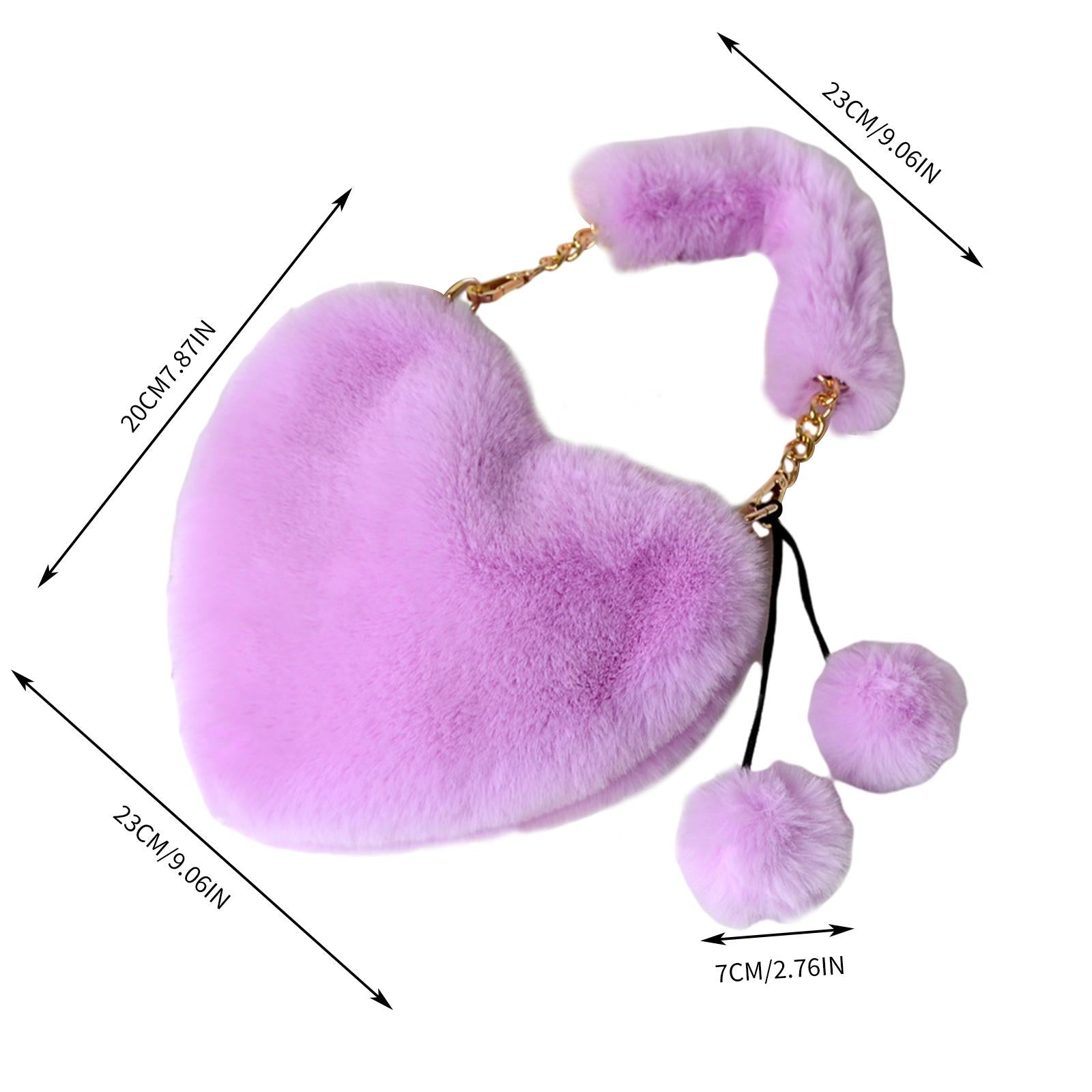 Stylish Women's Faux Fur Handbag Plush Furry Top-Handle Tote Shoulder Bag Purple