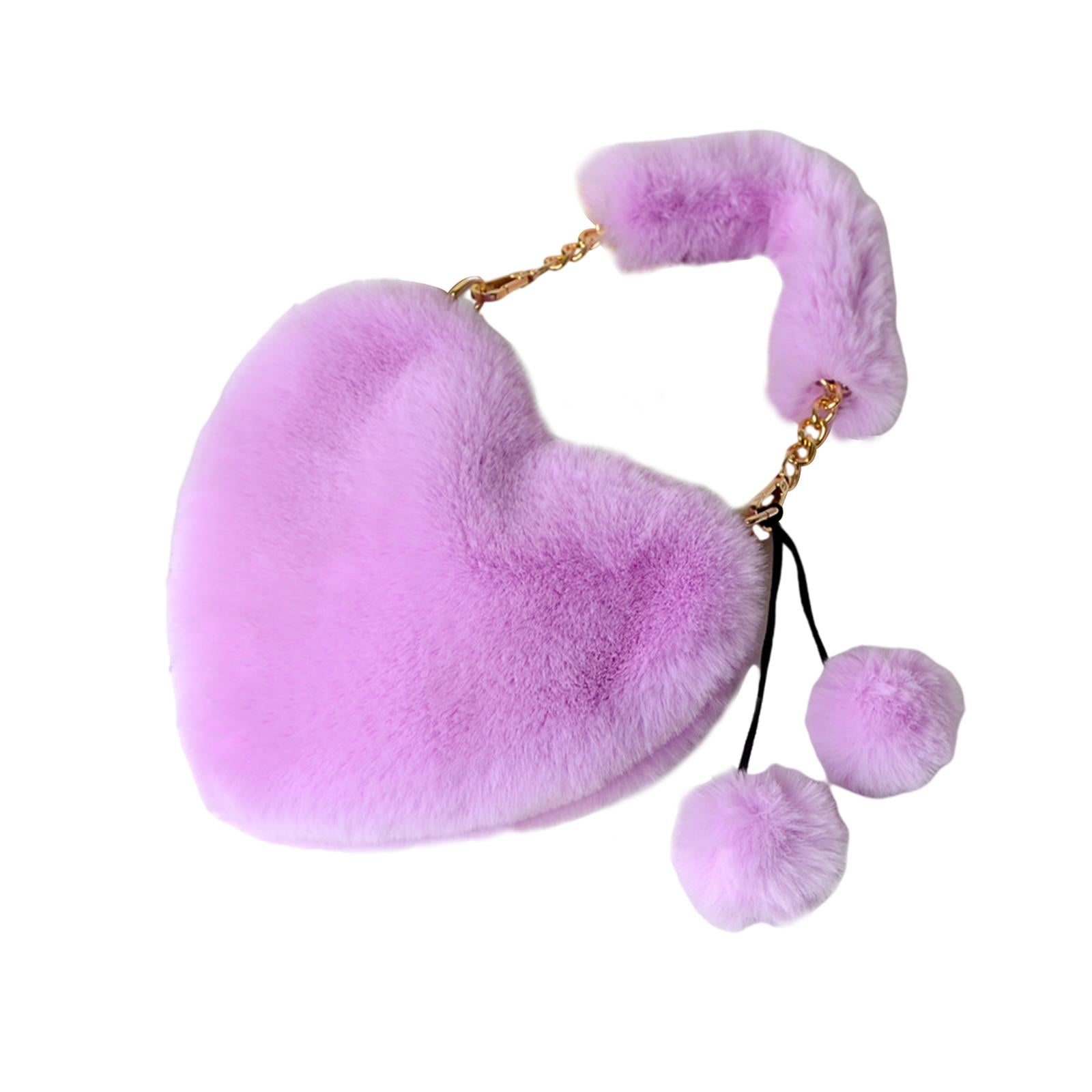 Stylish Women's Faux Fur Handbag Plush Furry Top-Handle Tote Shoulder Bag Purple