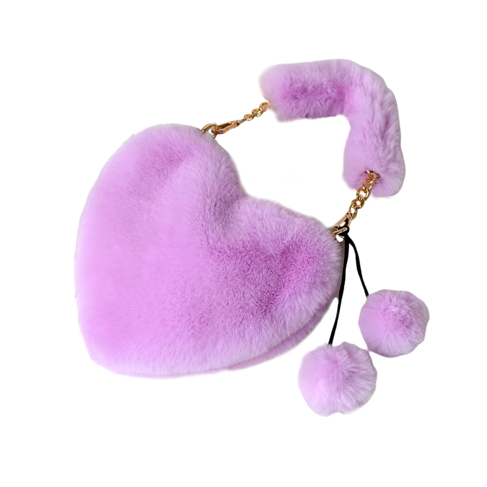 Stylish Women's Faux Fur Handbag Plush Furry Top-Handle Tote Shoulder Bag Purple