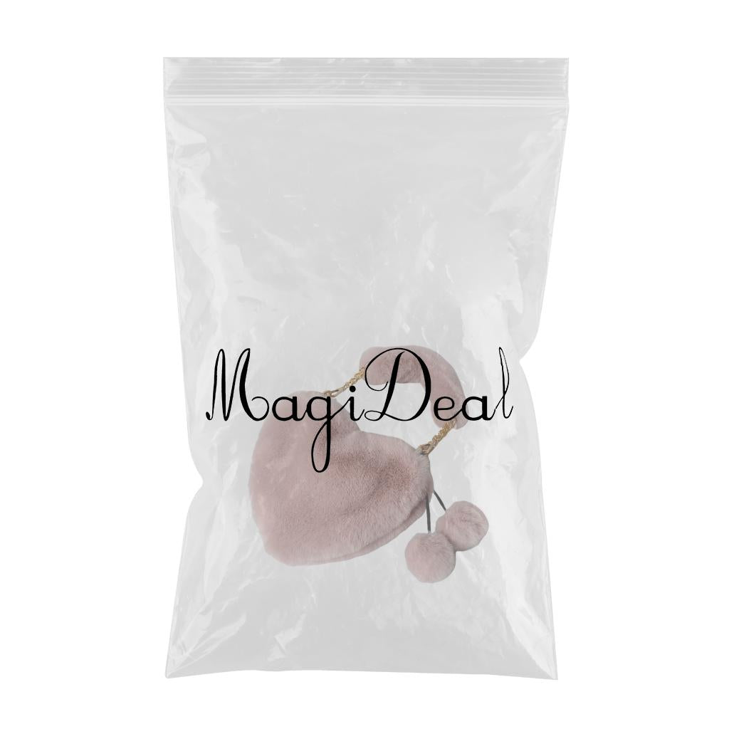 Stylish Women's Faux Fur Handbag Plush Furry Top-Handle Tote Shoulder Bag Gray Pink