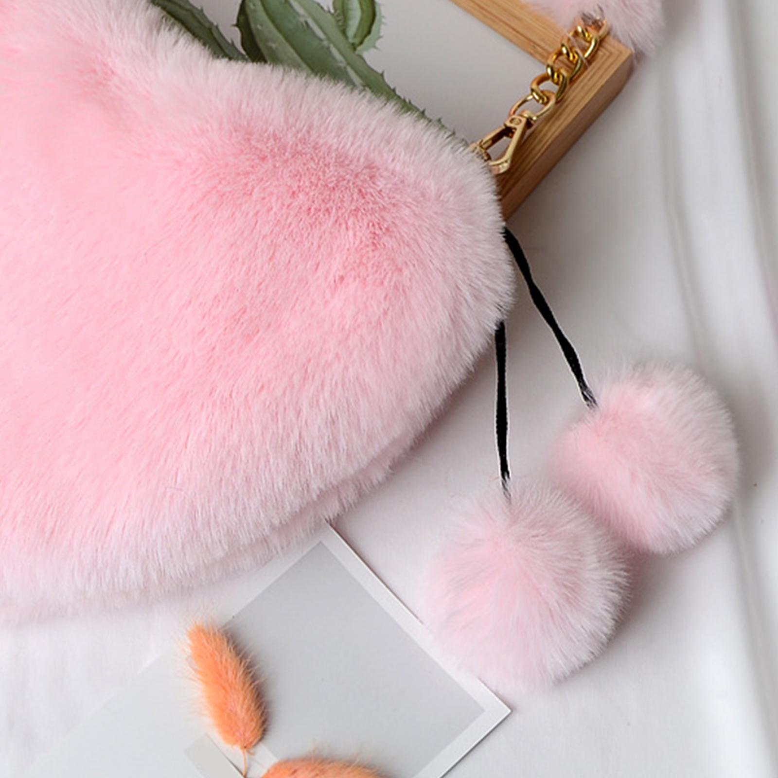 Stylish Women's Faux Fur Handbag Plush Furry Top-Handle Tote Shoulder Bag Light Pink