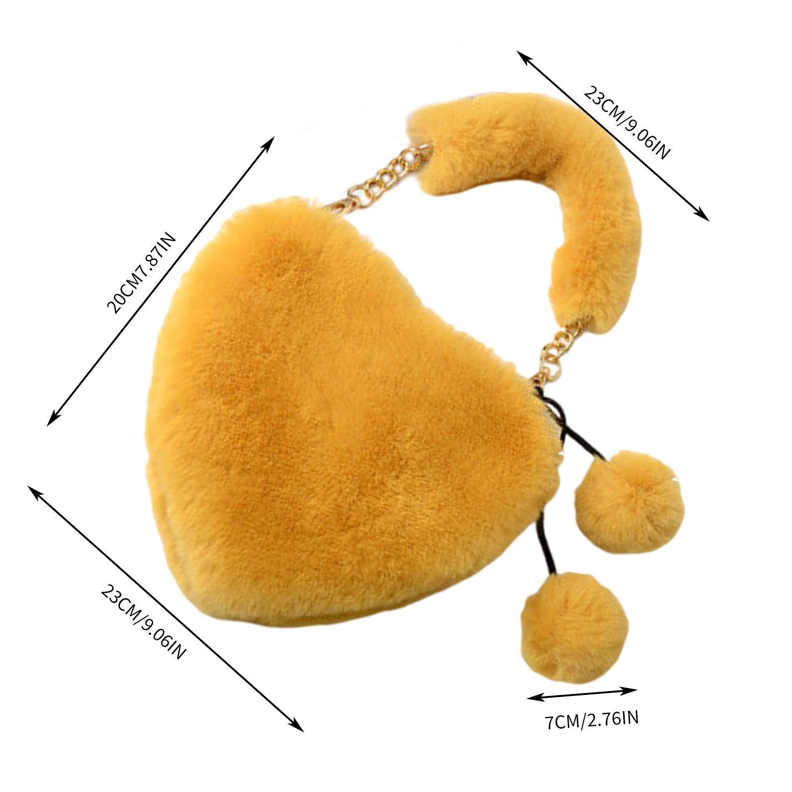 Stylish Women's Faux Fur Handbag Plush Furry Top-Handle Tote Shoulder Bag Yellow