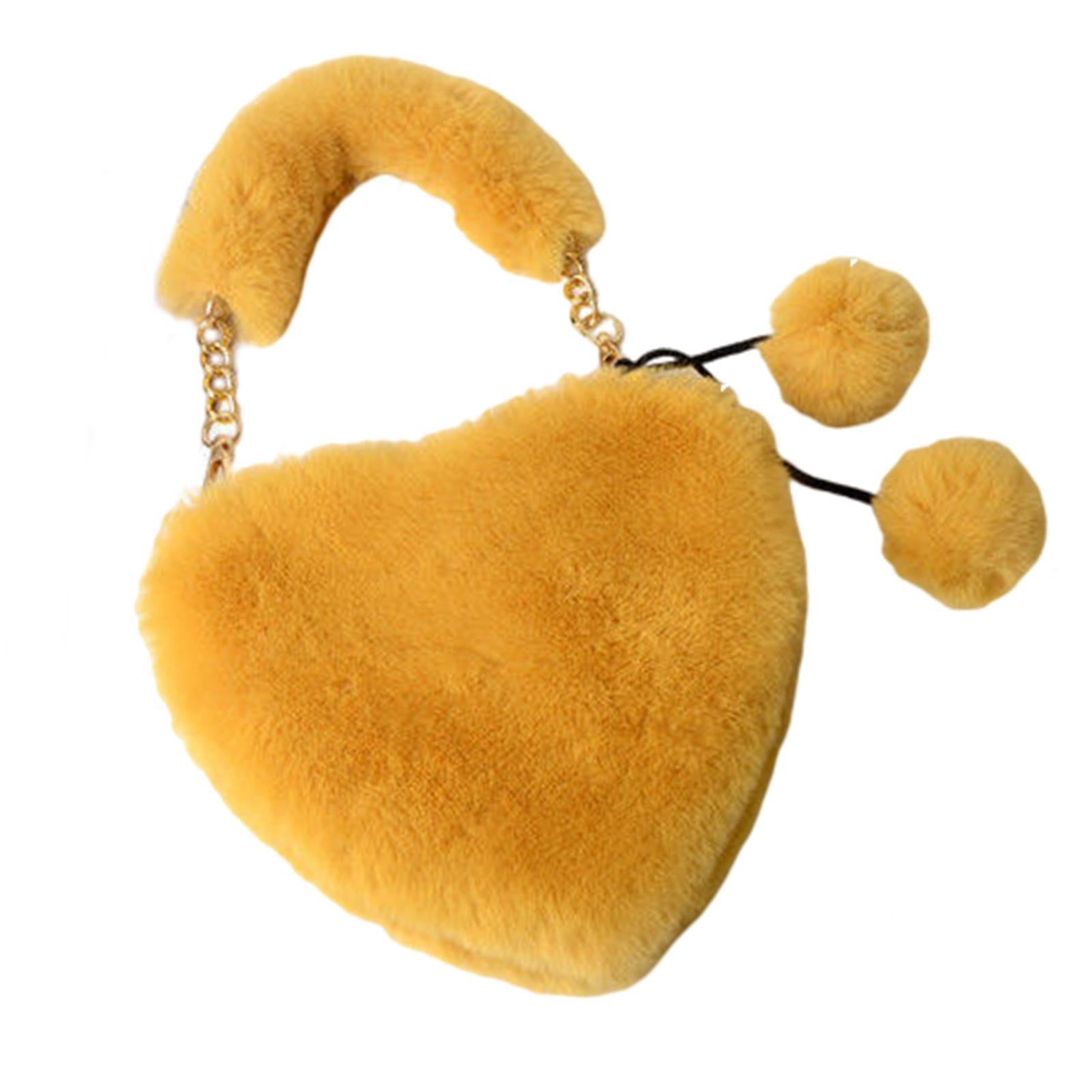 Stylish Women's Faux Fur Handbag Plush Furry Top-Handle Tote Shoulder Bag Yellow