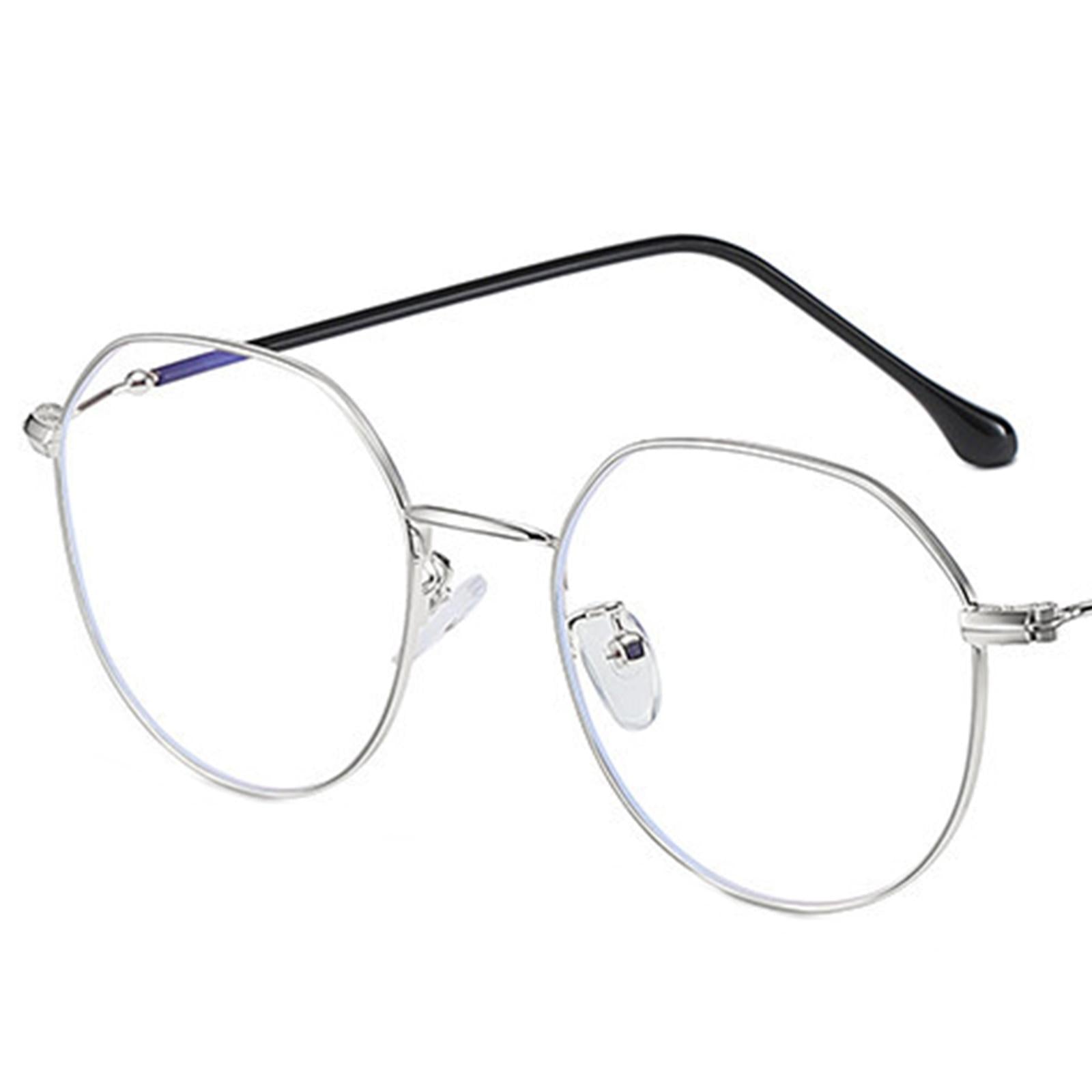 Irregular Glasses Clear Flat Lens Anti Blue Light for Men/Women silver