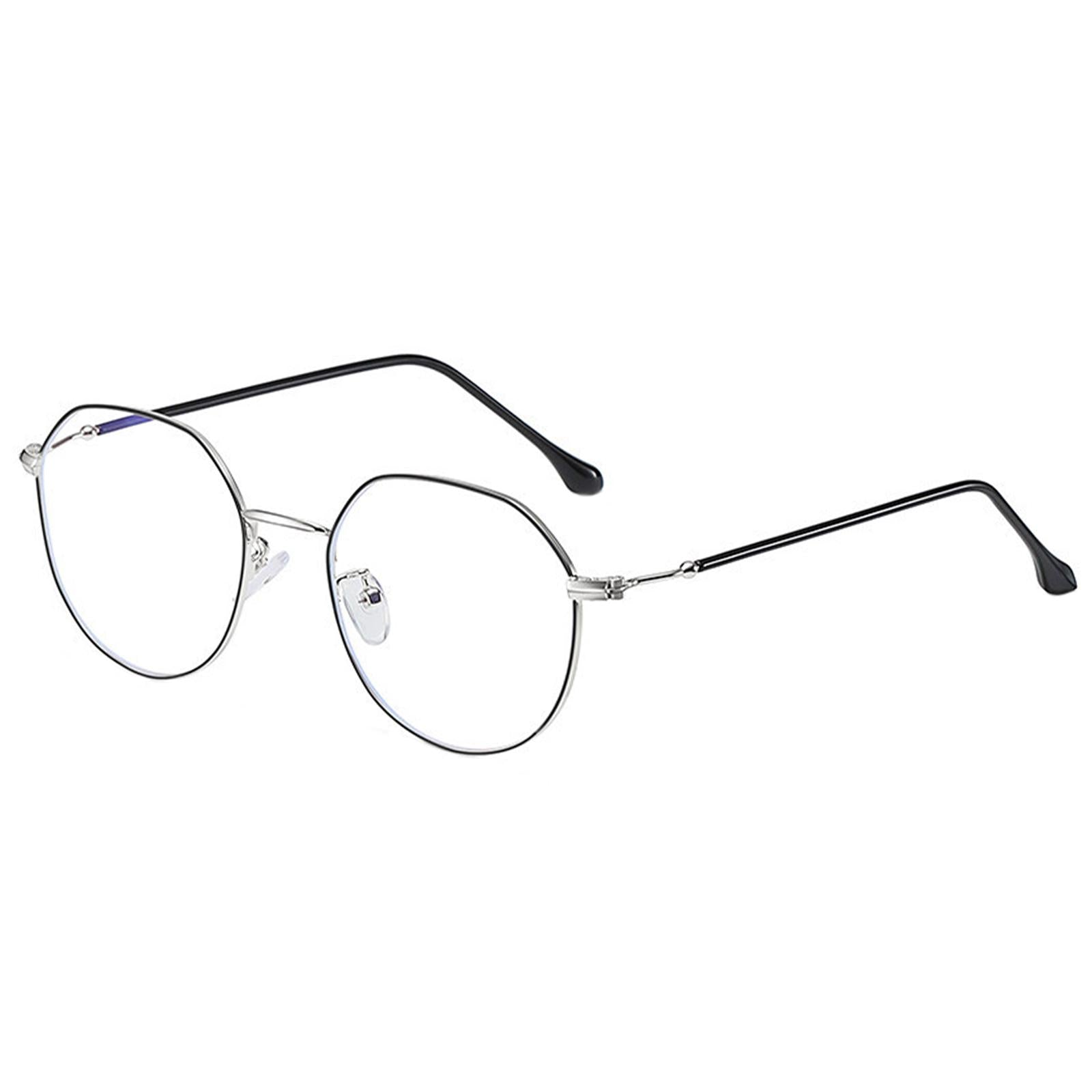 Irregular Glasses Clear Flat Lens Anti Blue Light for Men/Women black silver