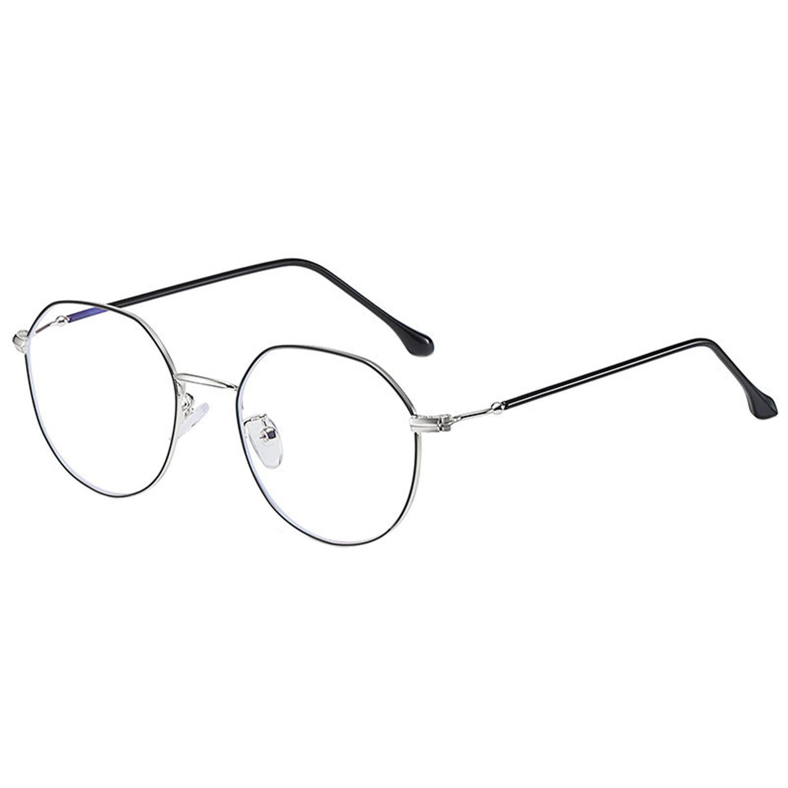 Irregular Glasses Clear Flat Lens Anti Blue Light for Men/Women black silver