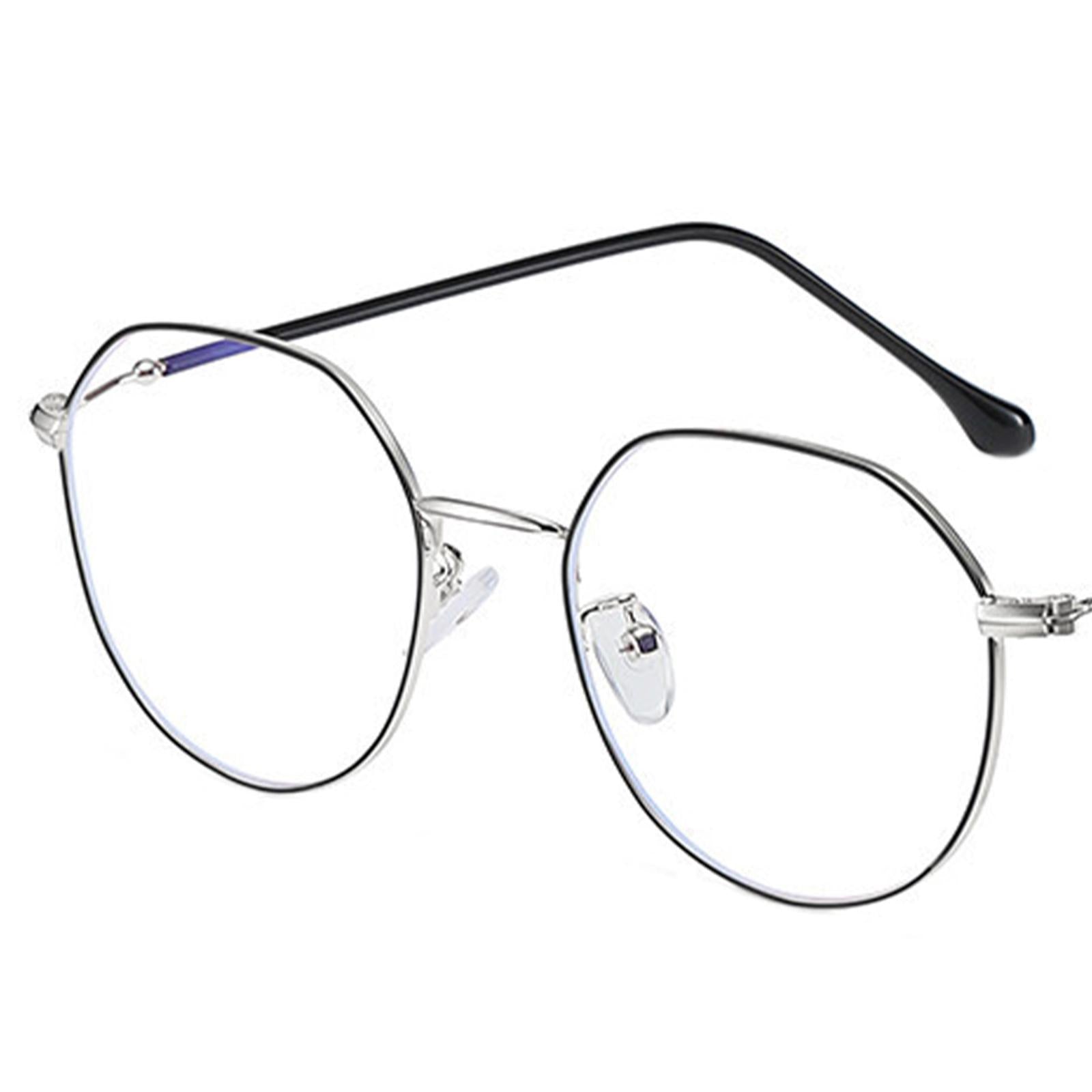 Irregular Glasses Clear Flat Lens Anti Blue Light for Men/Women black silver