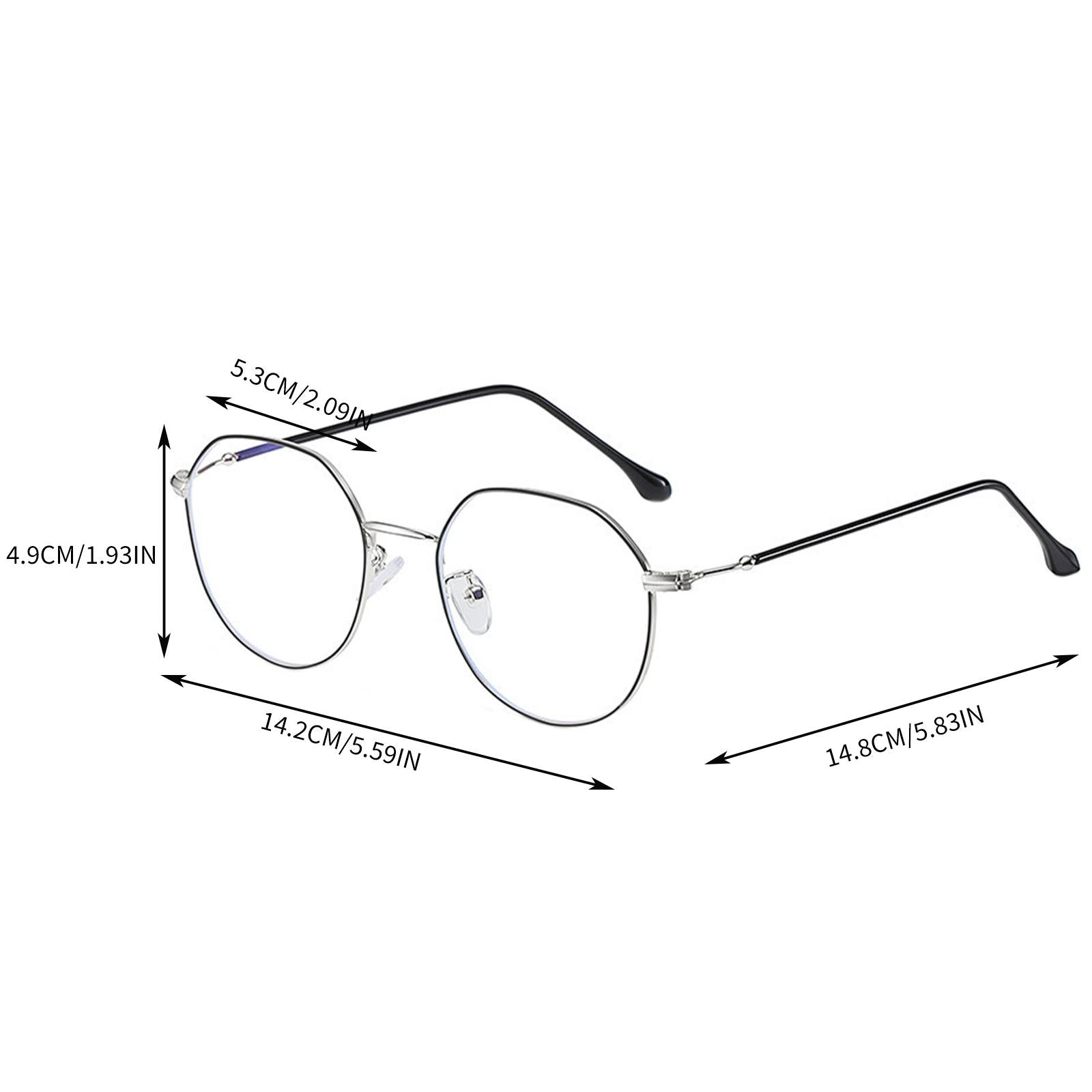 Irregular Glasses Clear Flat Lens Anti Blue Light for Men/Women black silver