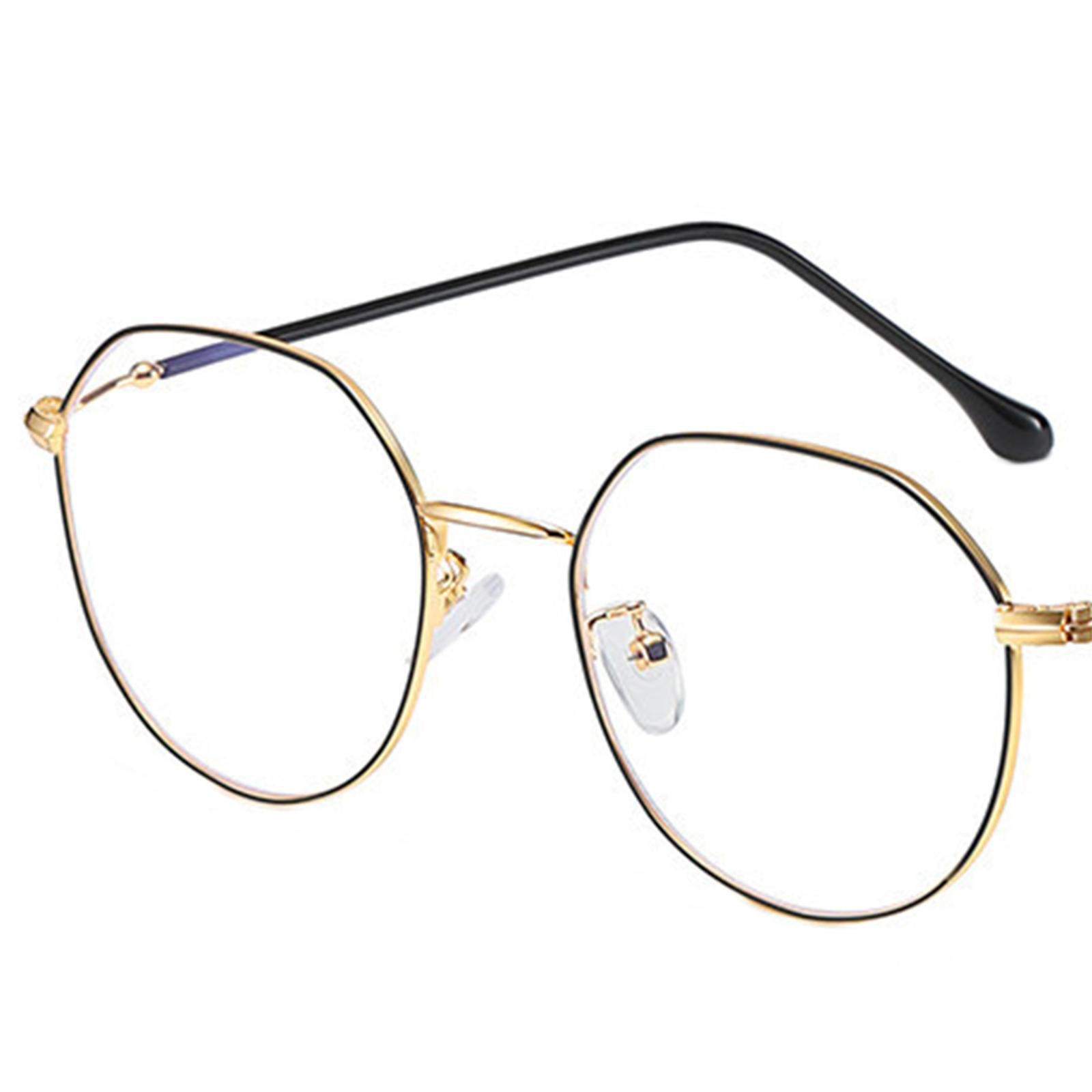 Irregular Glasses Clear Flat Lens Anti Blue Light for Men/Women black gold