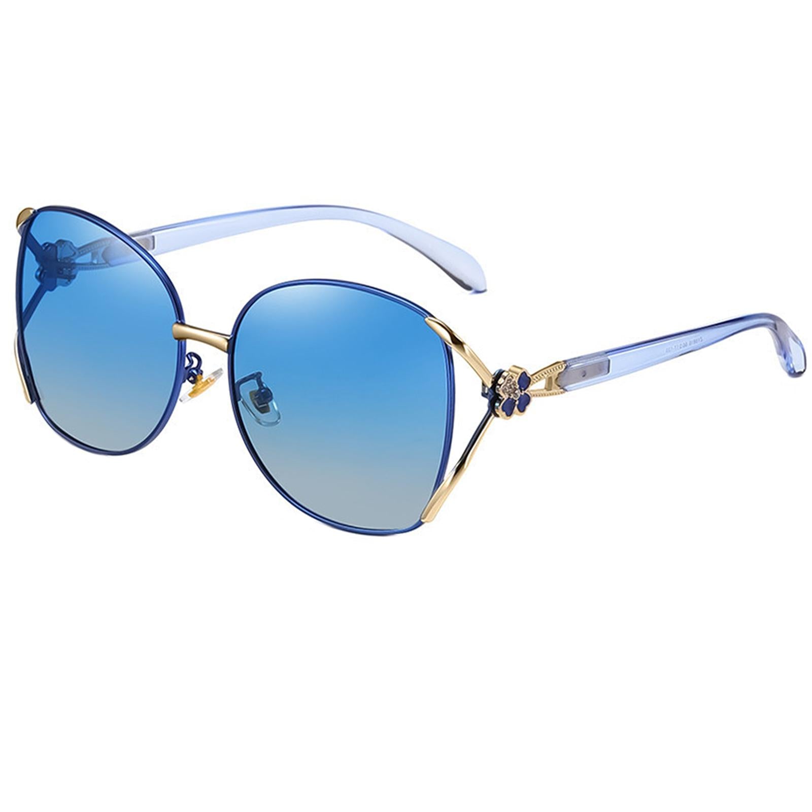Classic Sun Glasses Fashion UV400 Ladies Large Frame Polarized Sunglasses Blue