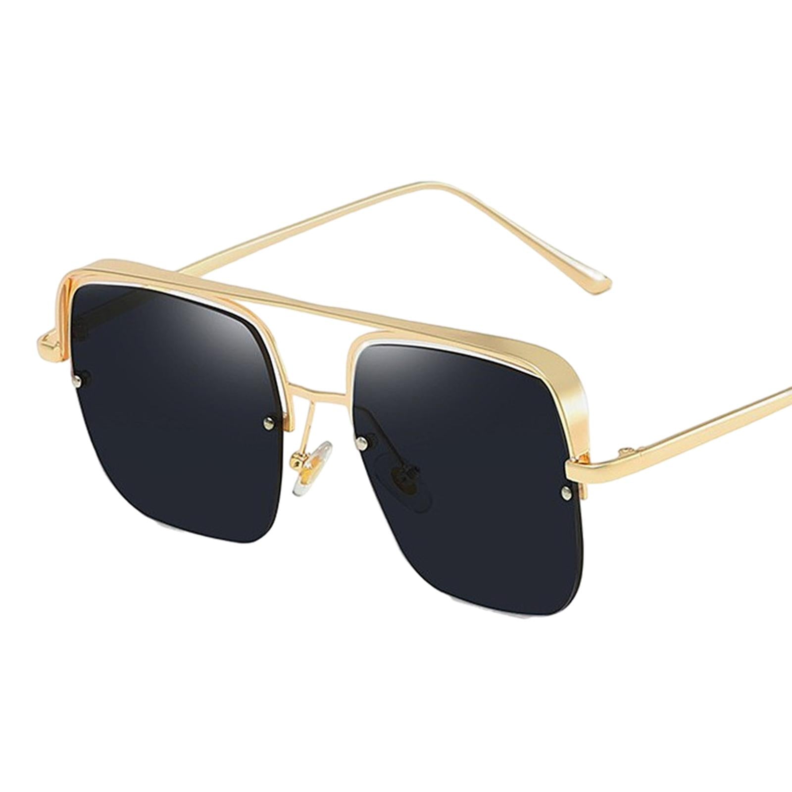 Womens Square Sunglasses Oversized Metal Frame UV Protection Chic Eyewear Gold Black