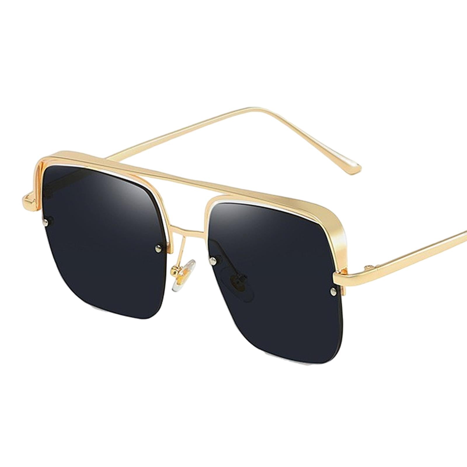 Womens Square Sunglasses Oversized Metal Frame UV Protection Chic Eyewear Gold Black