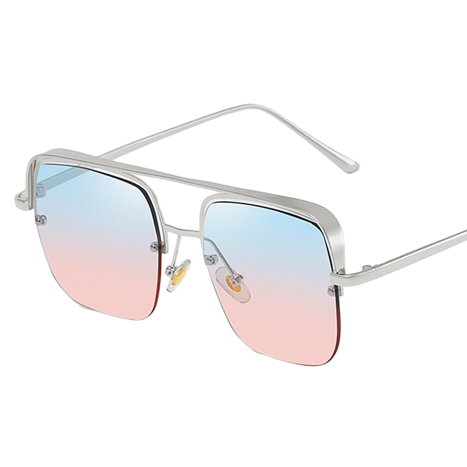 Womens Square Sunglasses Oversized Metal Frame UV Protection Chic Eyewear Silver Blue Pink