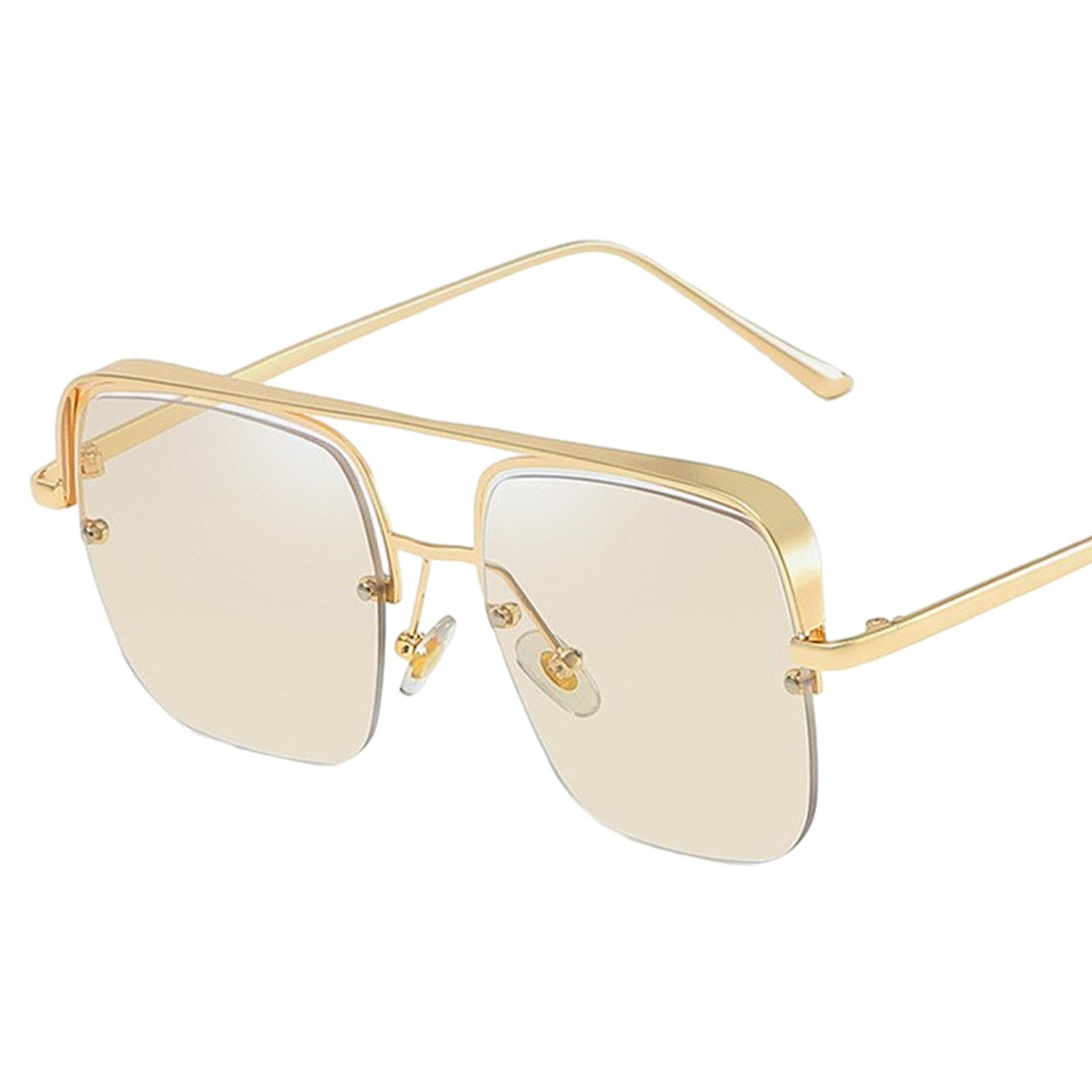 Womens Square Sunglasses Oversized Metal Frame UV Protection Chic Eyewear Gold Brown