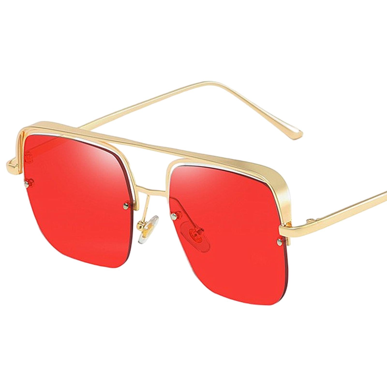 Womens Square Sunglasses Oversized Metal Frame UV Protection Chic Eyewear Gold Red