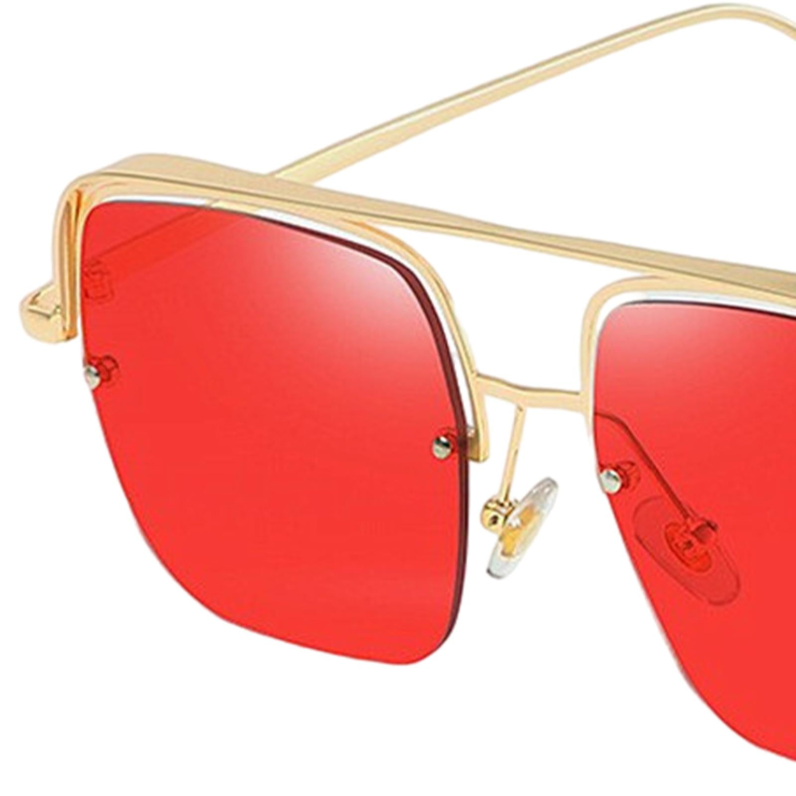 Womens Square Sunglasses Oversized Metal Frame UV Protection Chic Eyewear Gold Red