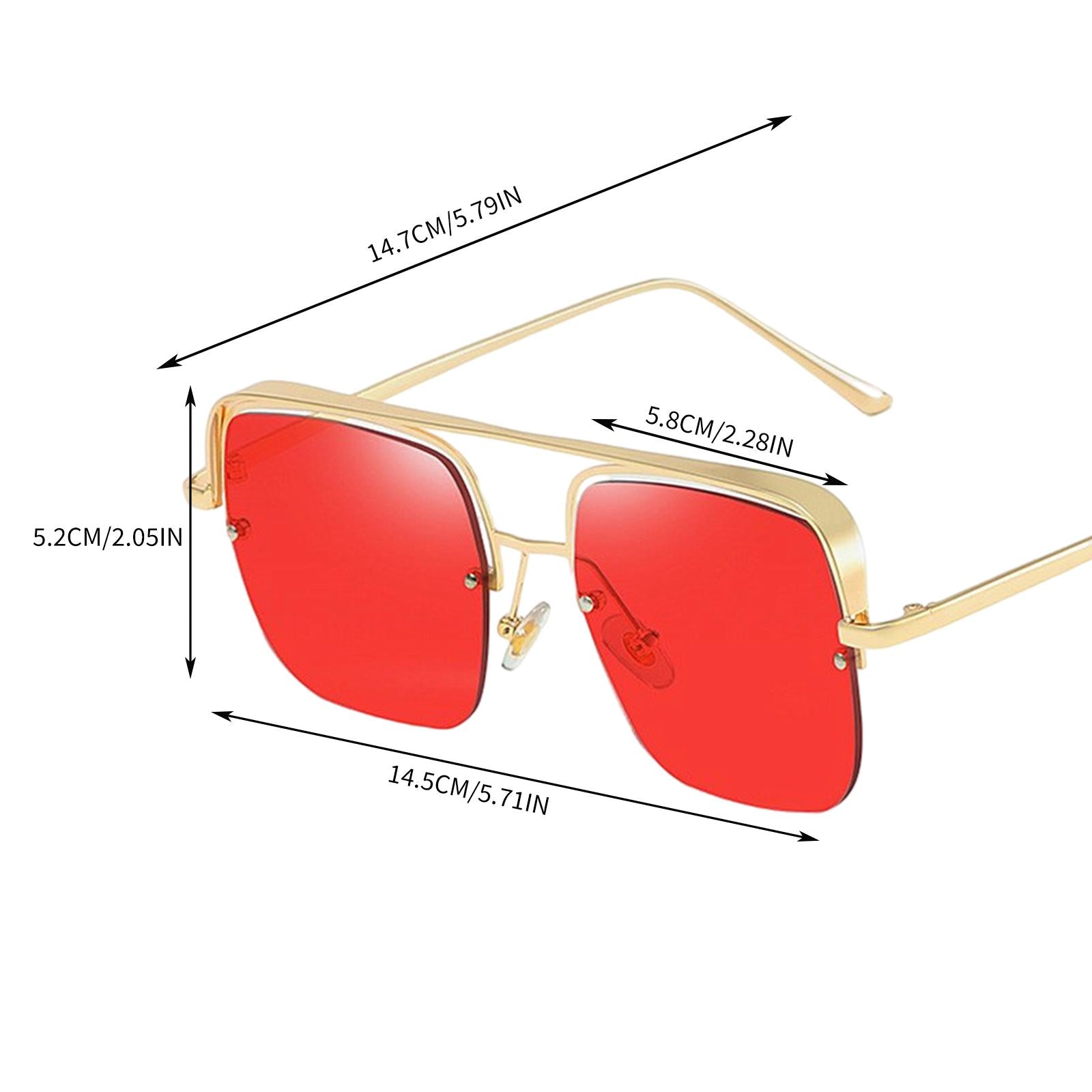 Womens Square Sunglasses Oversized Metal Frame UV Protection Chic Eyewear Gold Red