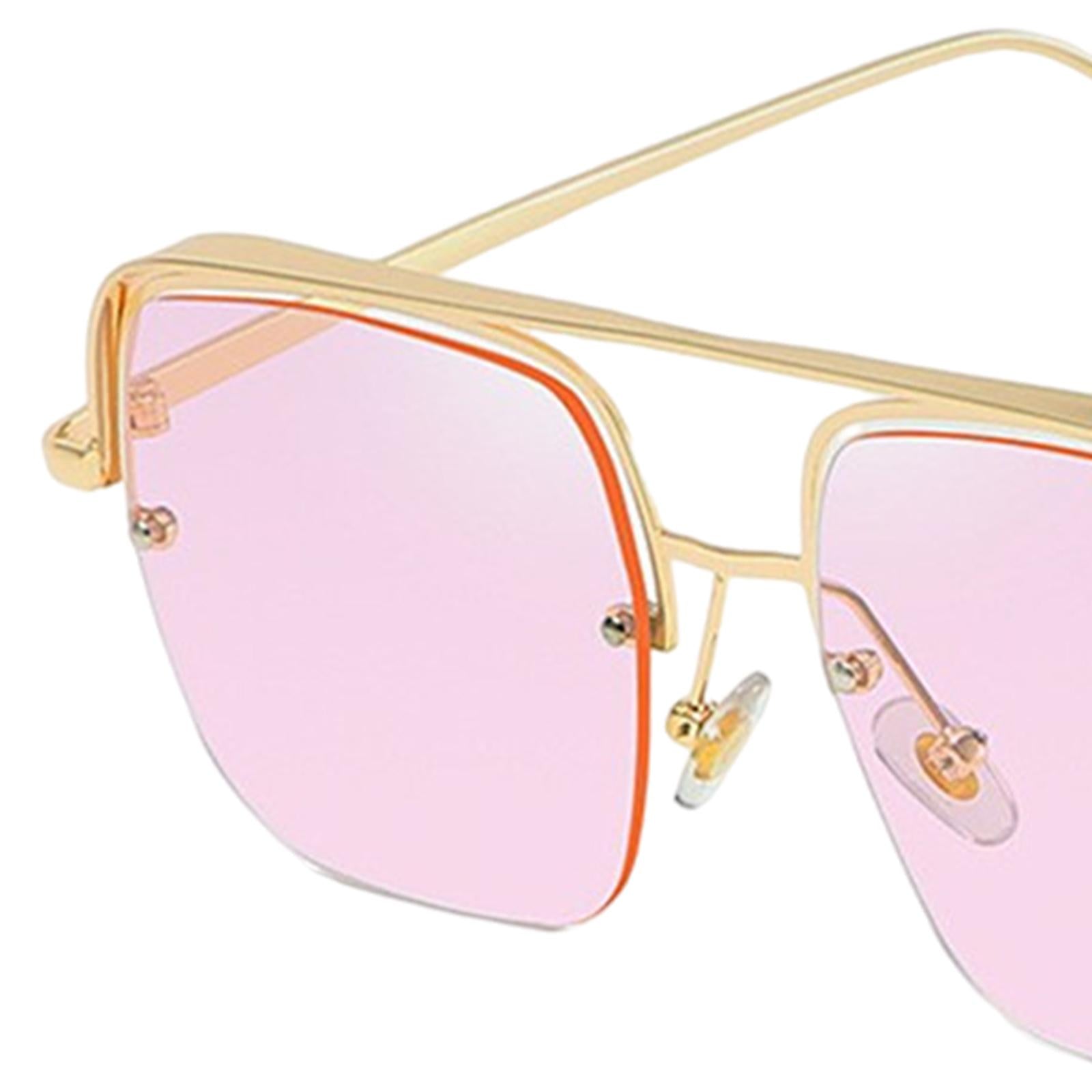 Womens Square Sunglasses Oversized Metal Frame UV Protection Chic Eyewear Gold Pink