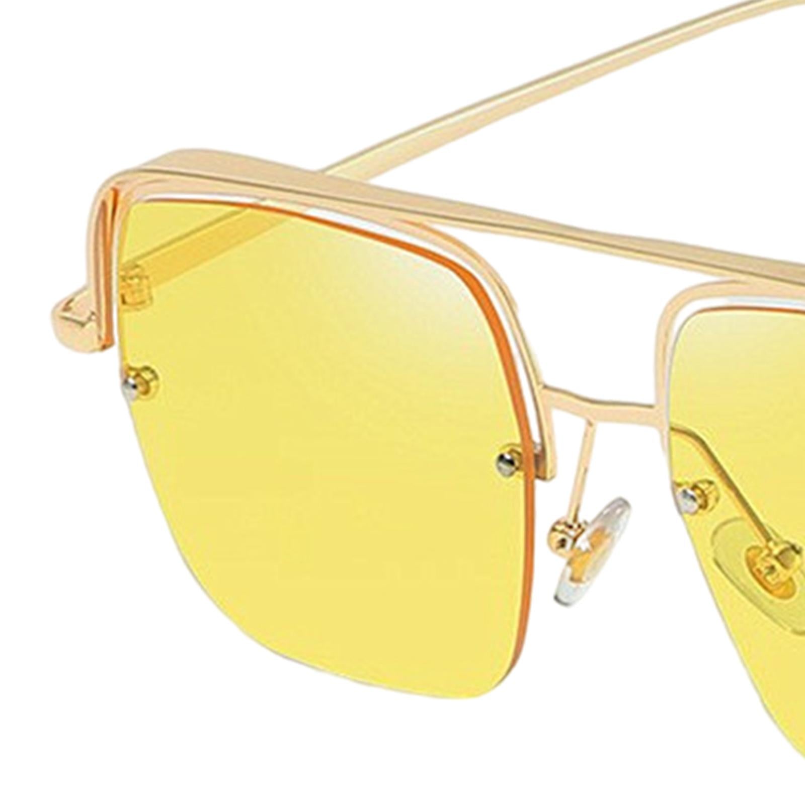 Womens Square Sunglasses Oversized Metal Frame UV Protection Chic Eyewear Gold Yellow