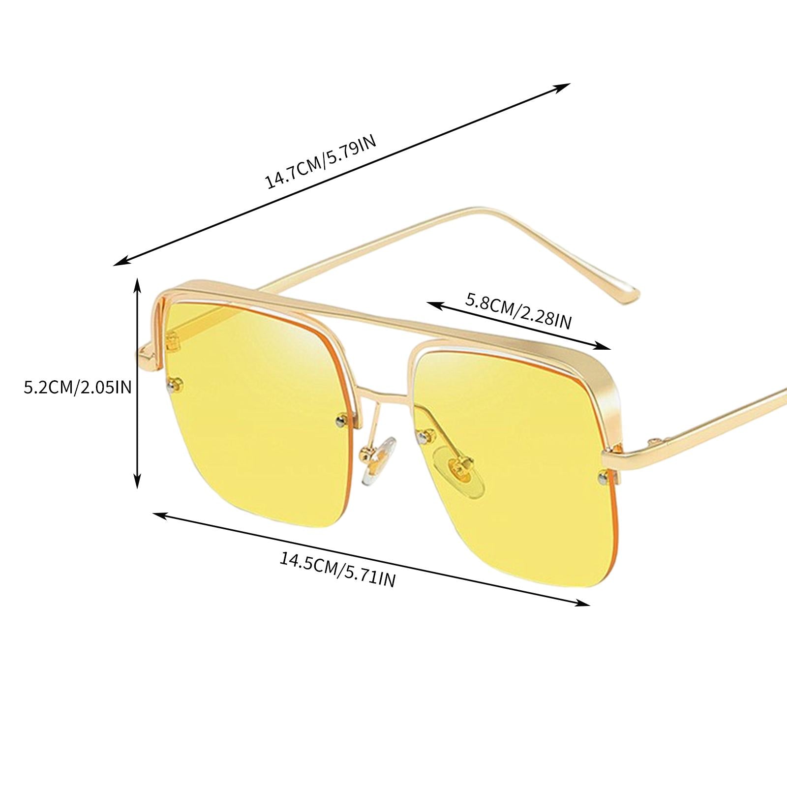 Womens Square Sunglasses Oversized Metal Frame UV Protection Chic Eyewear Gold Yellow